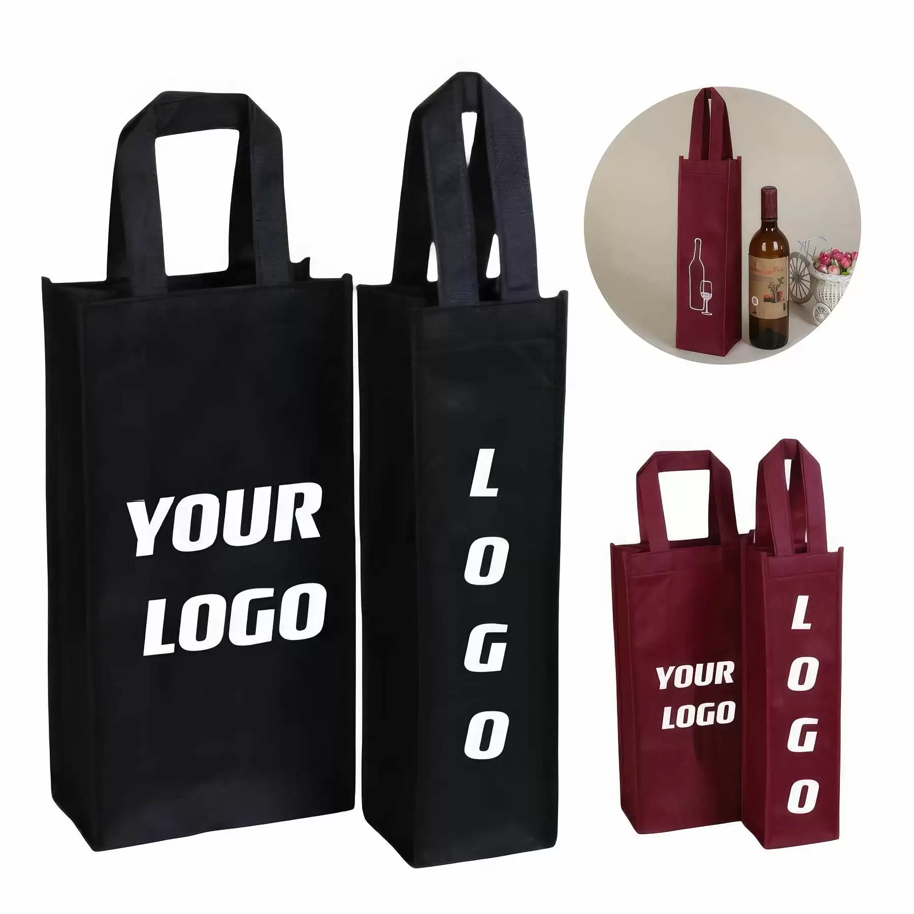 Non-woven Tote Bag For Wine Bottle 7 x 13.8 x 3.5 inch