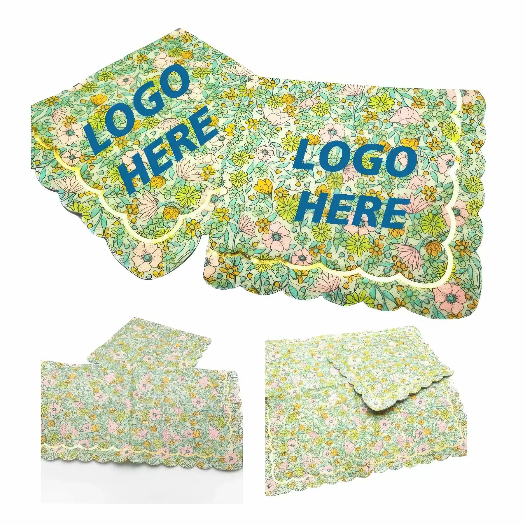 Custom Scalloped Gold Foil Disposable Paper Napkins