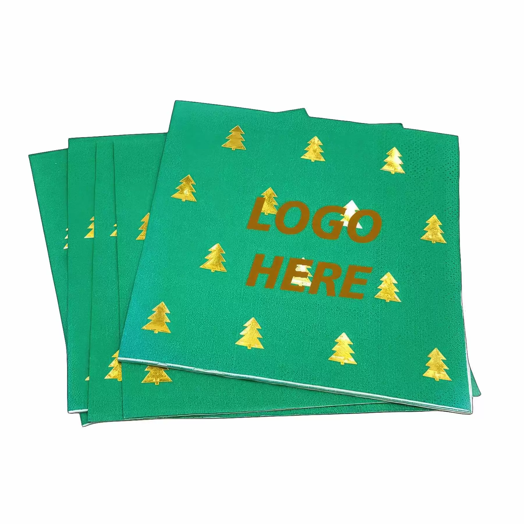 Custom Gold Foil Christmas Tree Paper Dinner Napkins