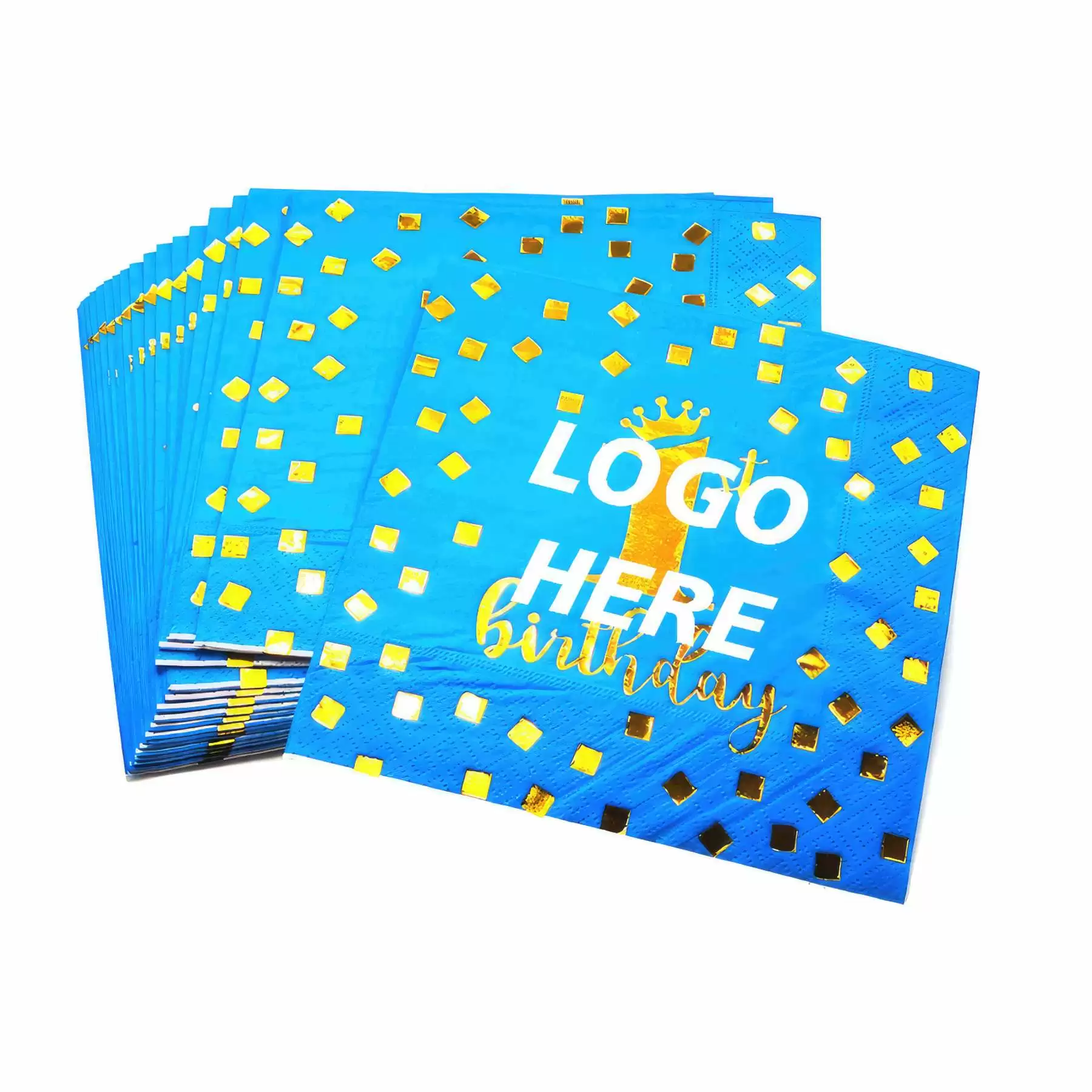 Custom Gold Foil Blue Cocktail Paper Napkins