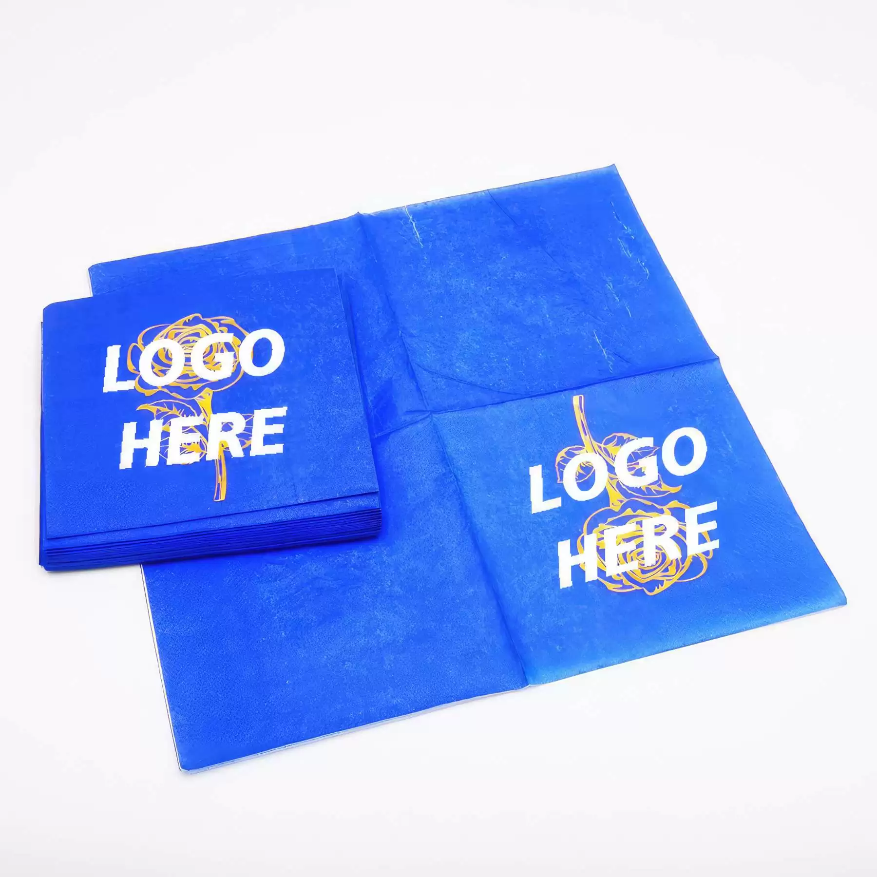 Custom Gold Foil Blue Cocktail Paper Napkins