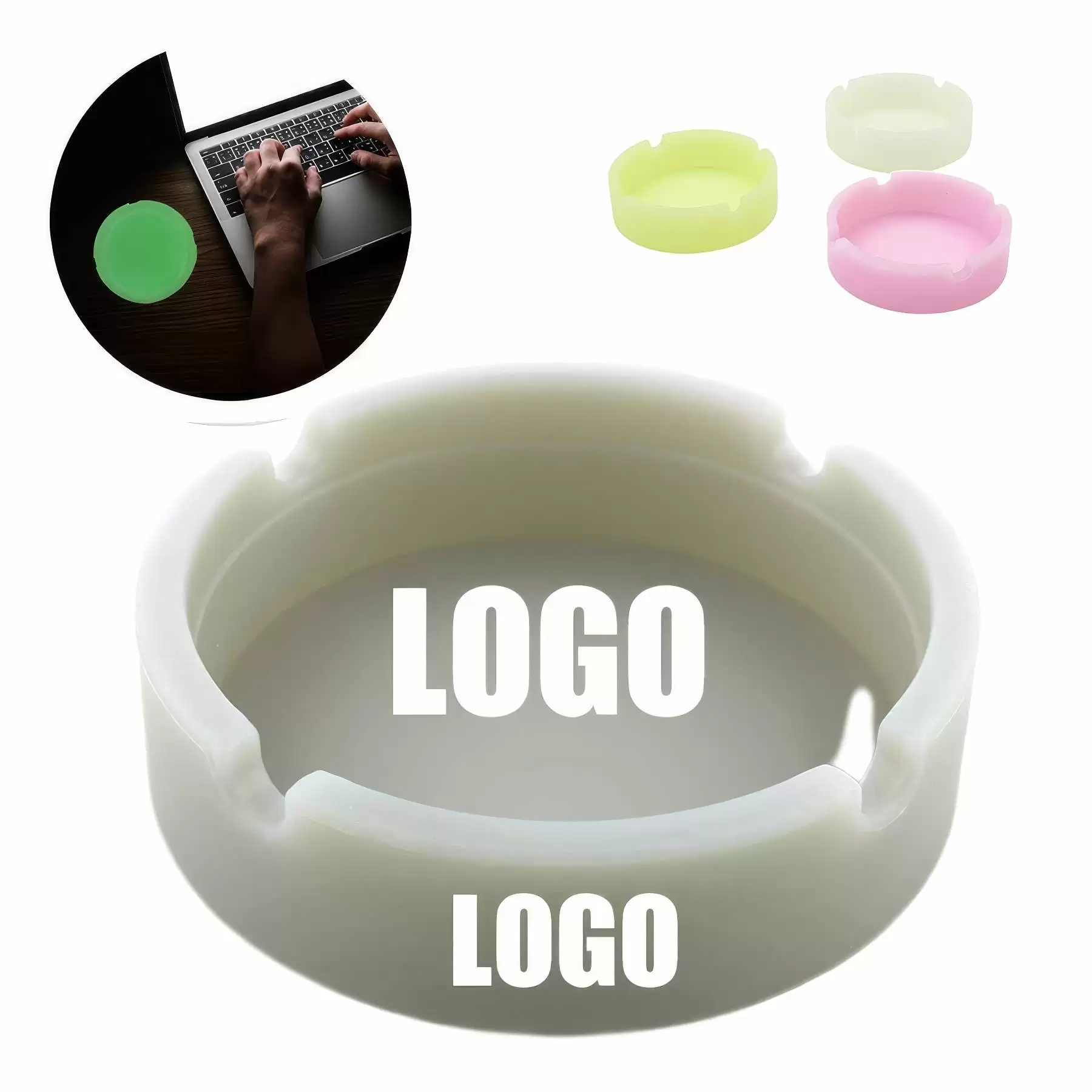 Custom Circular Silicone Ashtray - Glow in the Dark