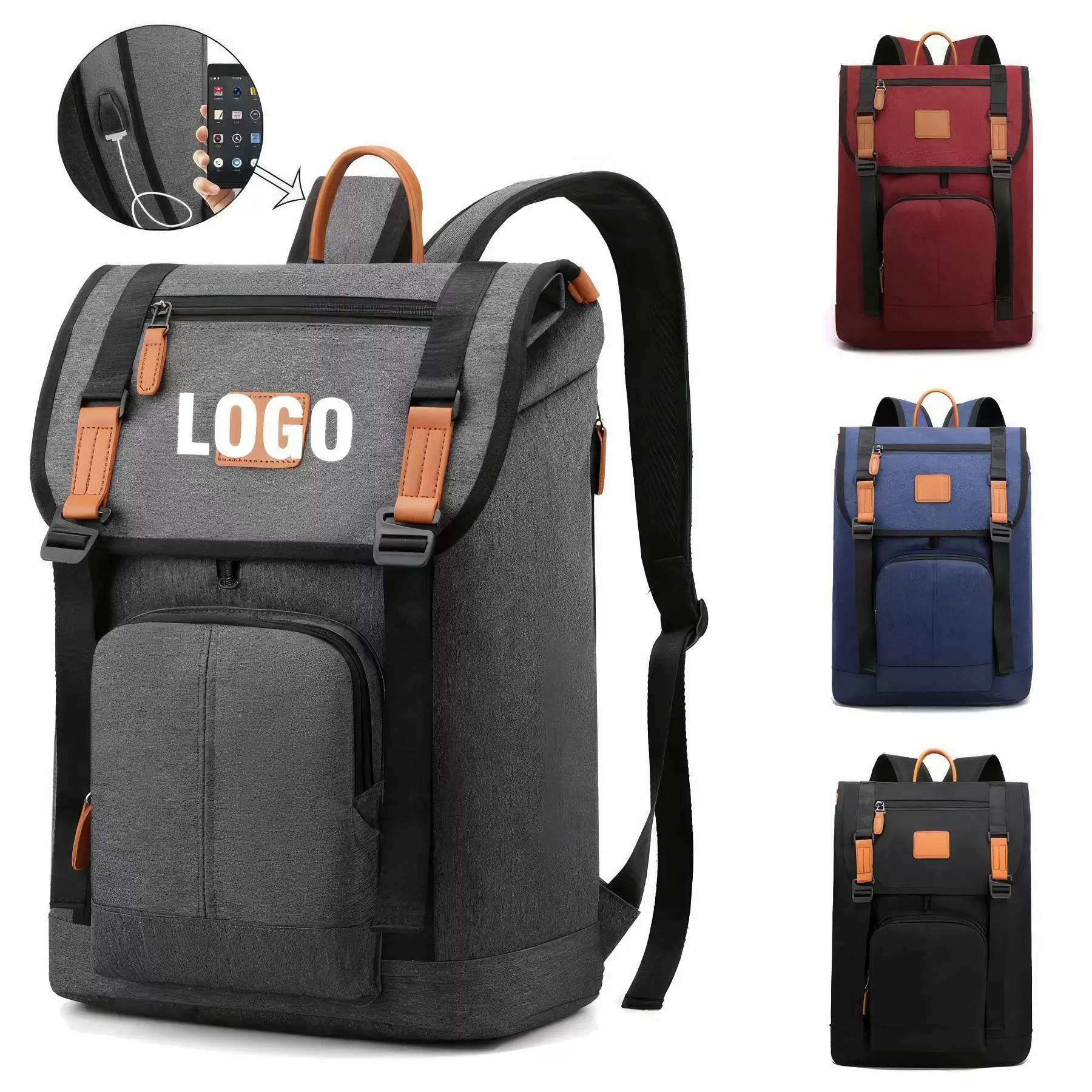Custom Waterproof Laptop Backpack with USB Charging Port