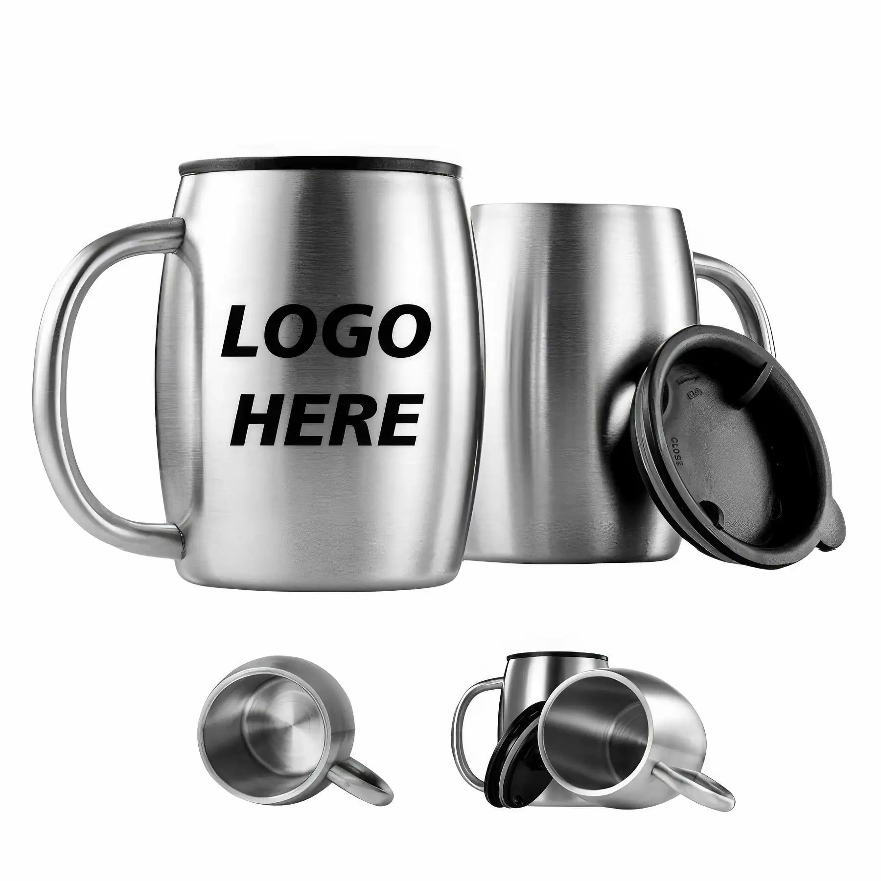 Custom 14 oz Double Wall Coffee Cups With Lid & Handle