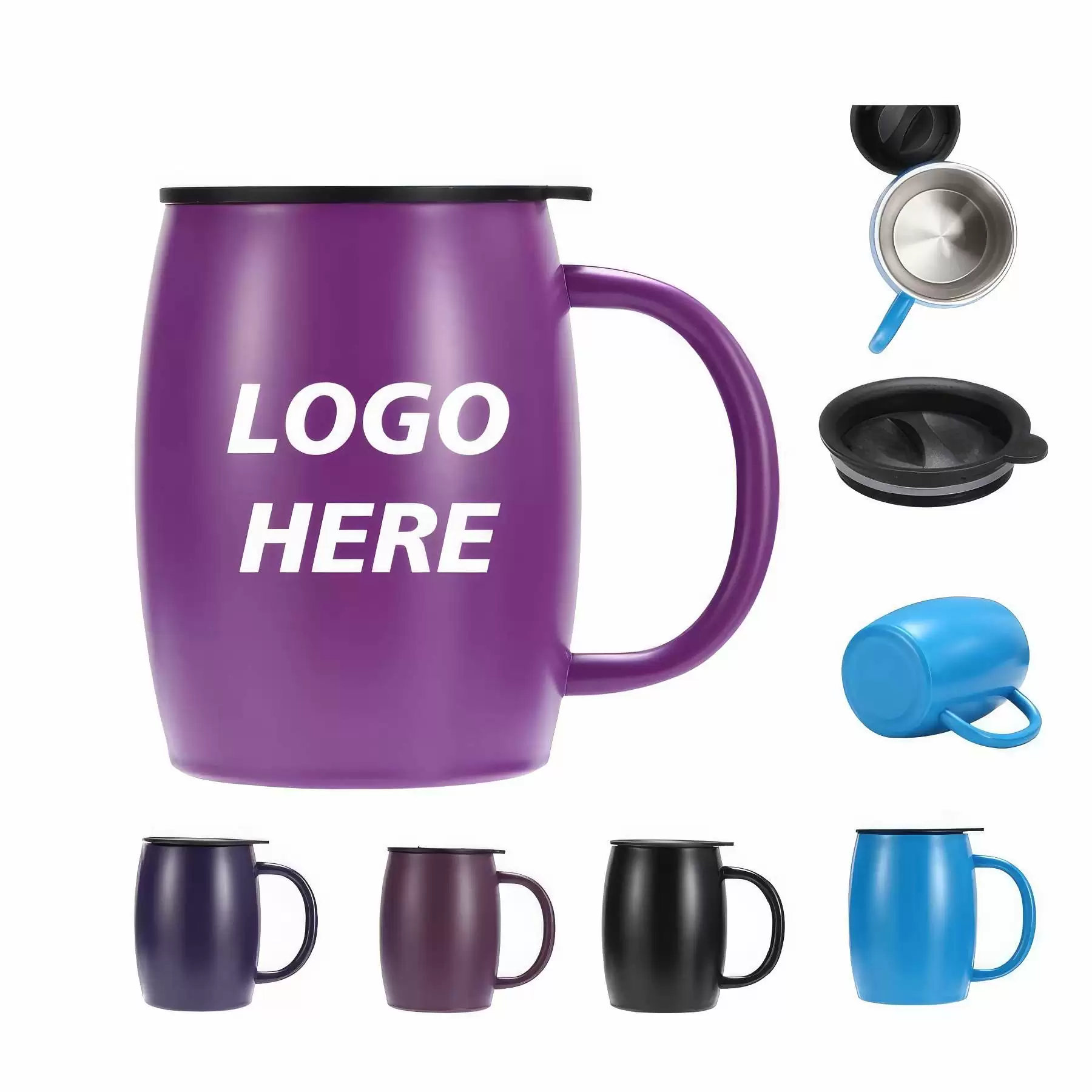 Custom 14 oz Double Wall Coffee Cups With Lid & Handle