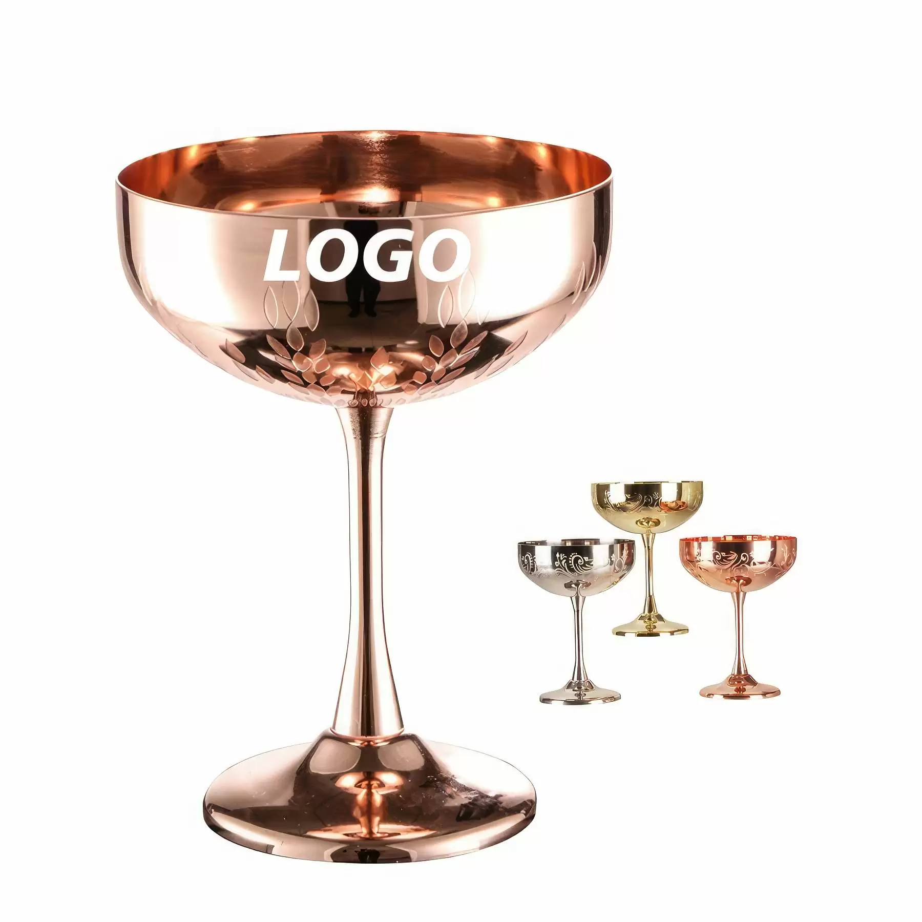 Custom 9 oz Stainless Steel Carved Martini Glass