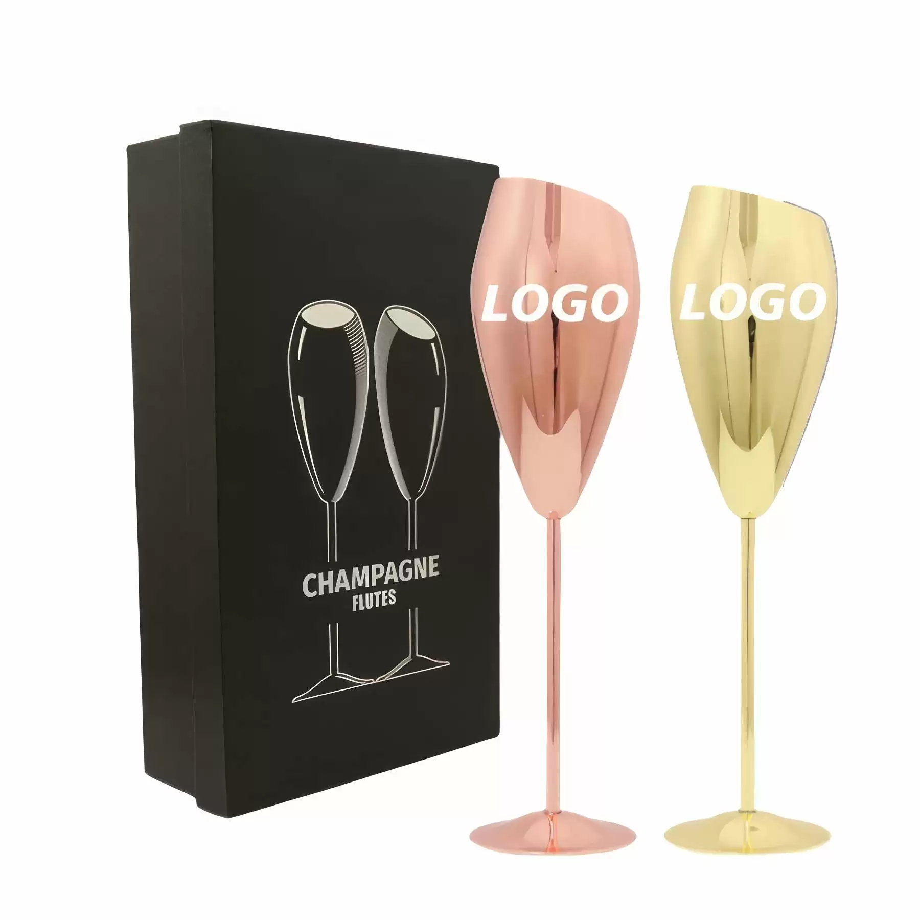 Custom 7 oz Stainless Steel Champagne Flutes Set of 2