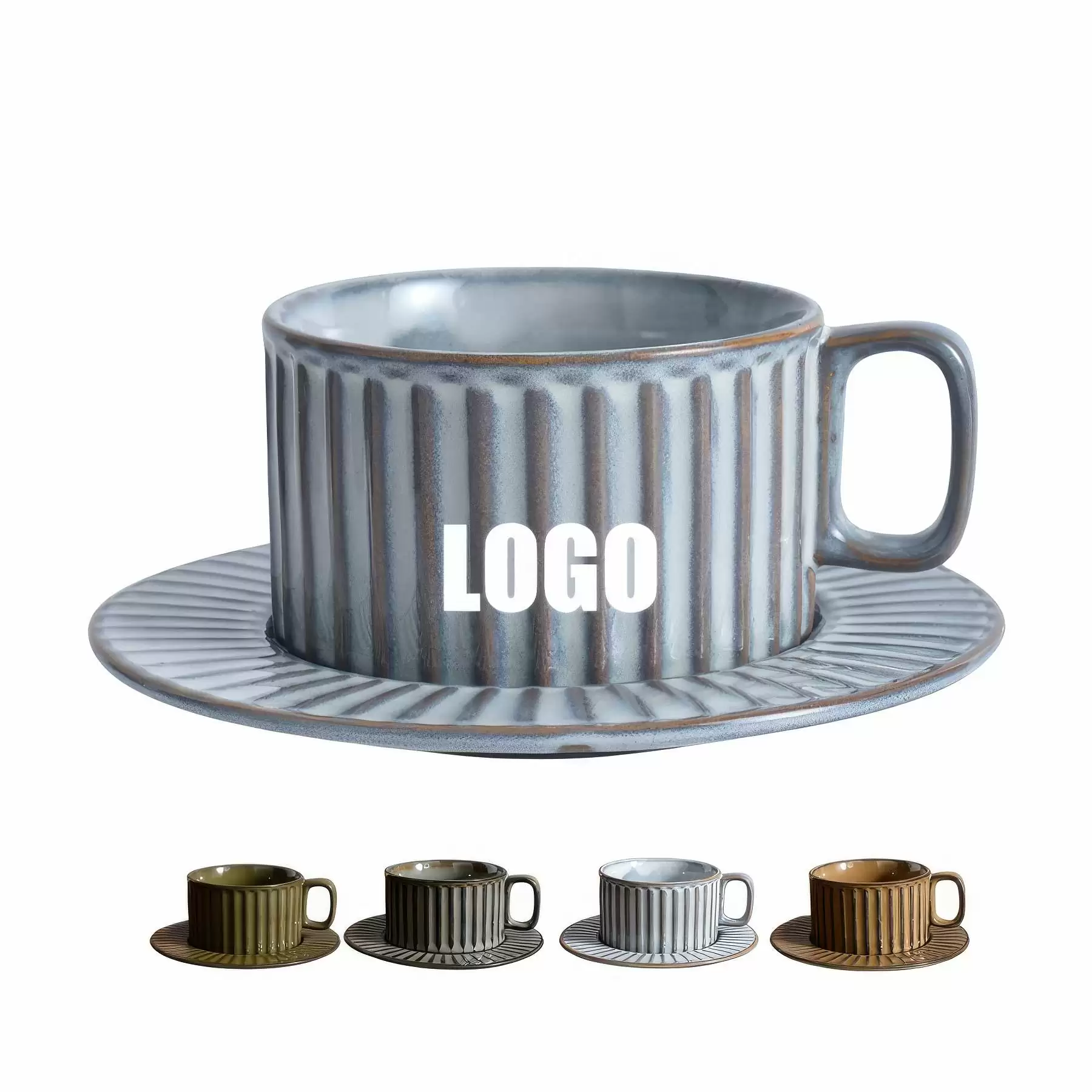 Custom 7 oz Ceramic Coffee Mug Saucer Set