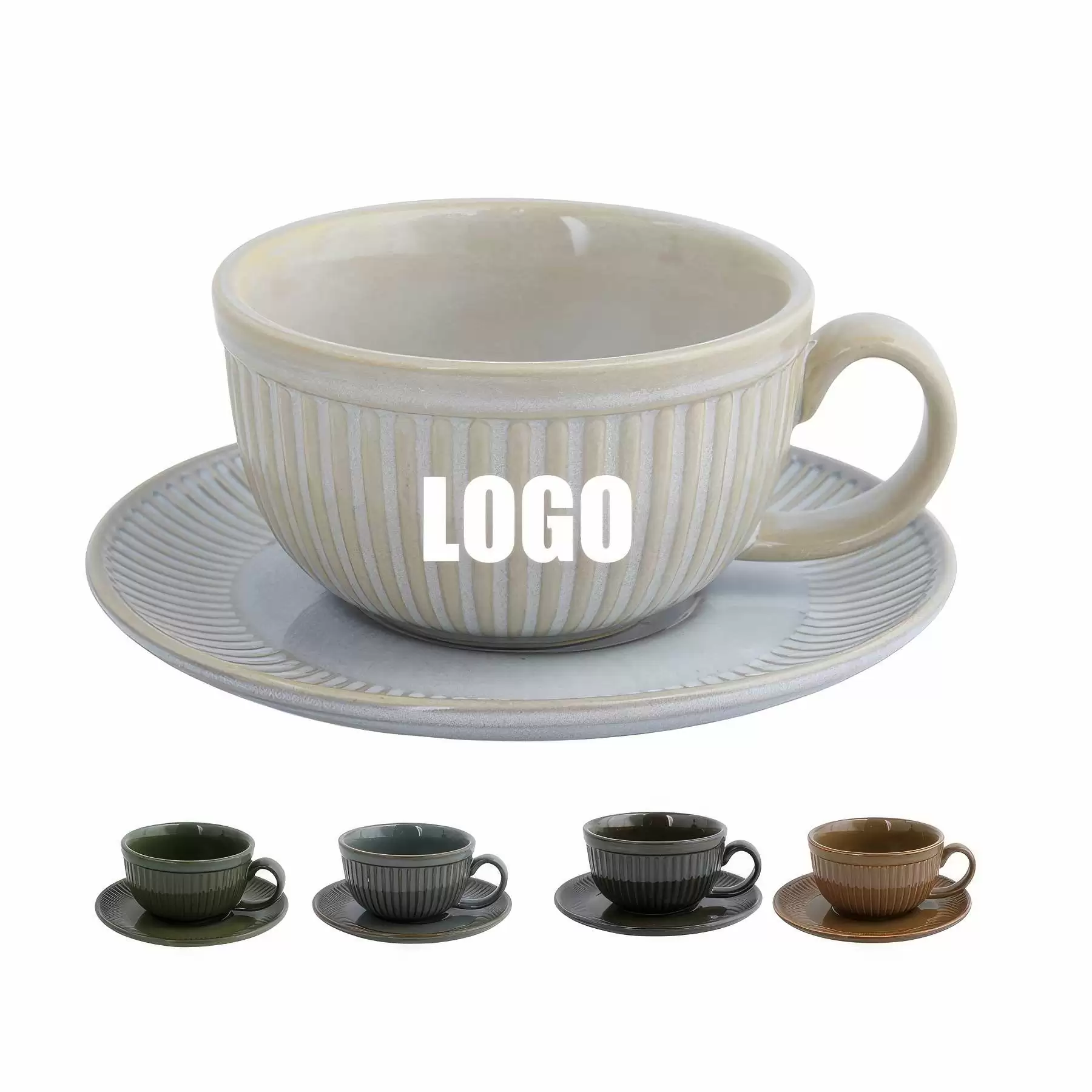 Custom 8 oz Ceramic Coffee Mug Saucer Set
