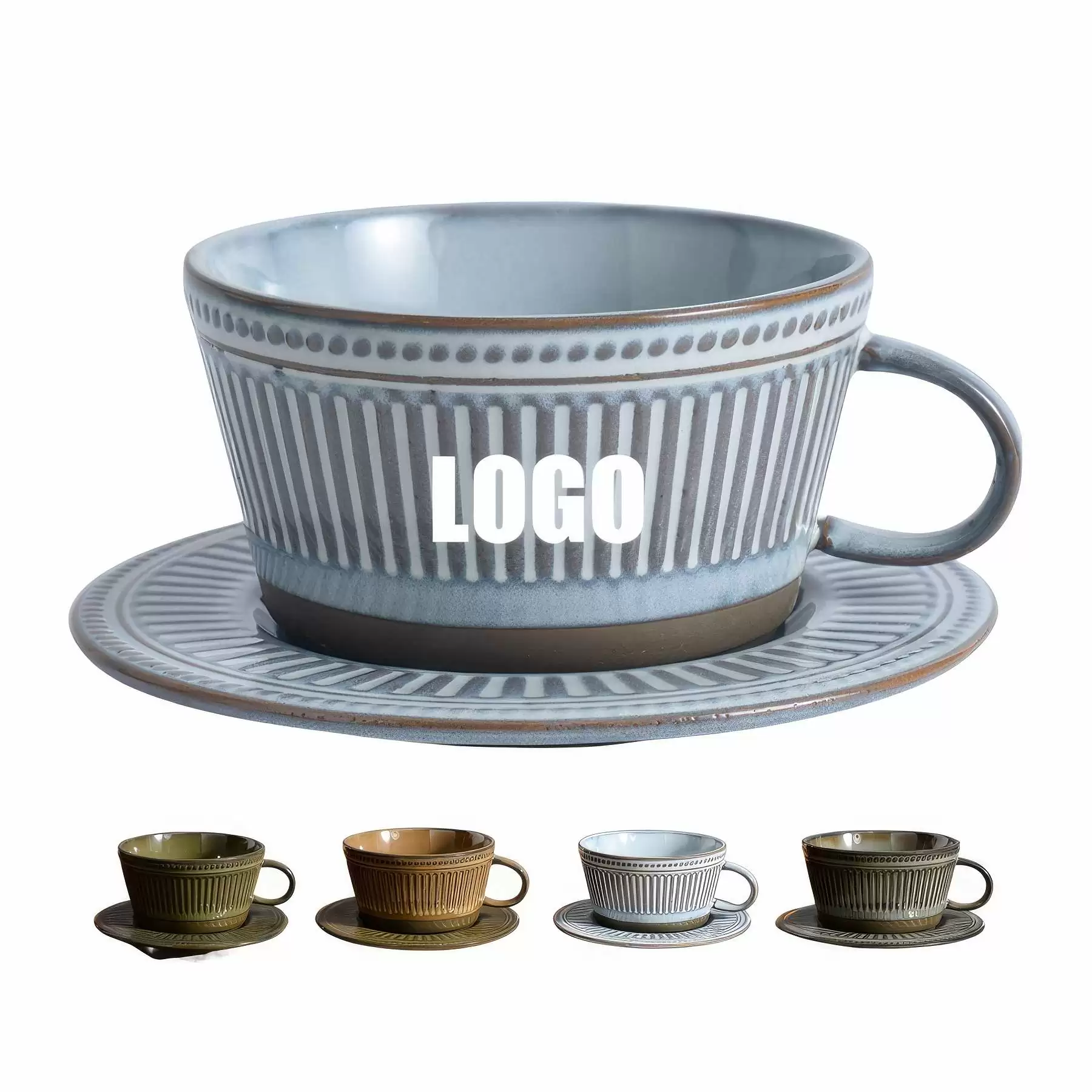 Custom 10 oz Ceramic Coffee Mug Saucer Set