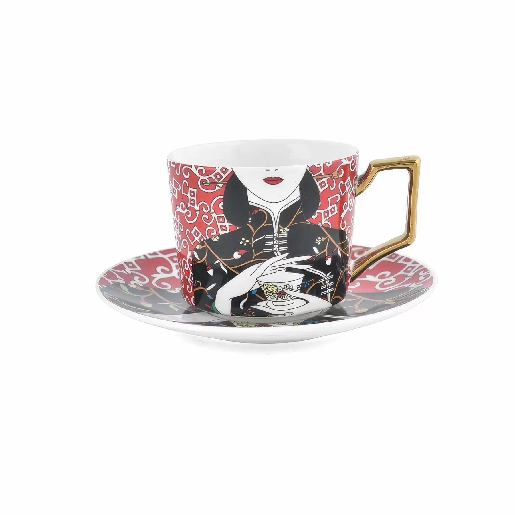 Custom 8 oz Ceramic Coffee Mug Saucer Set - Image 2
