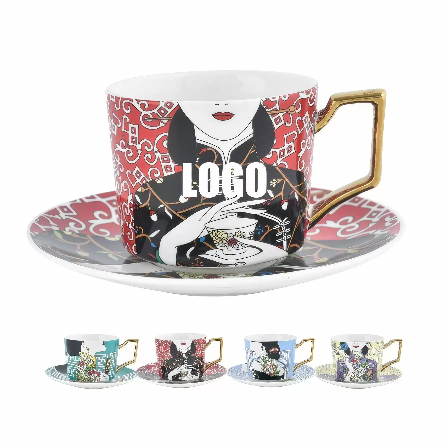 Custom 8 oz Ceramic Coffee Mug Saucer Set