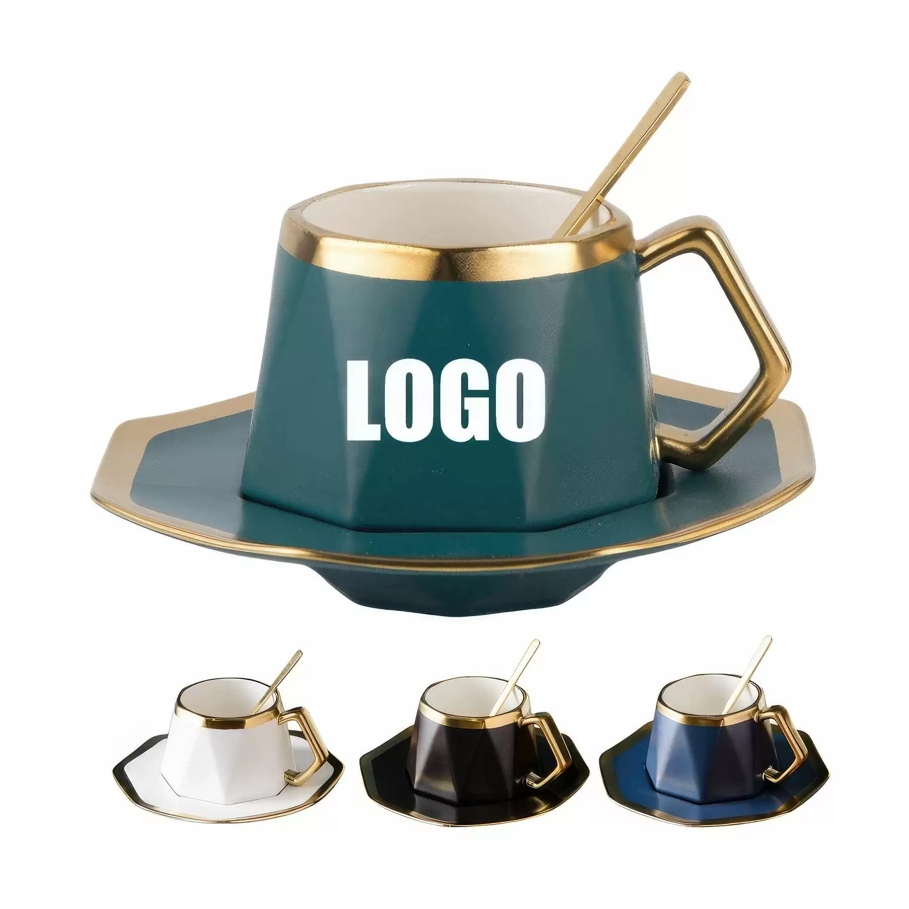 Custom 8 oz Ceramic Coffee Mug Saucer Set