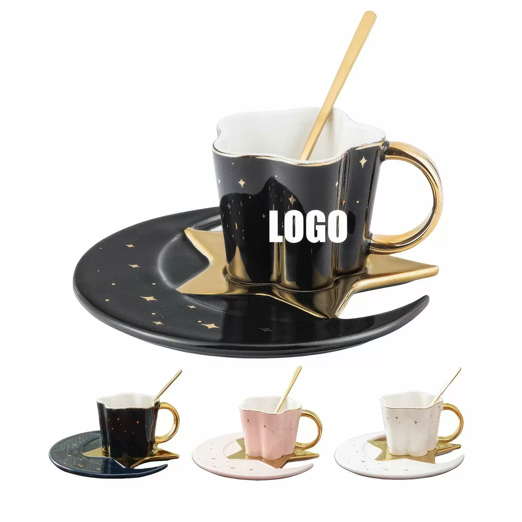 Custom 4 oz Ceramic Coffee Mug Saucer Set