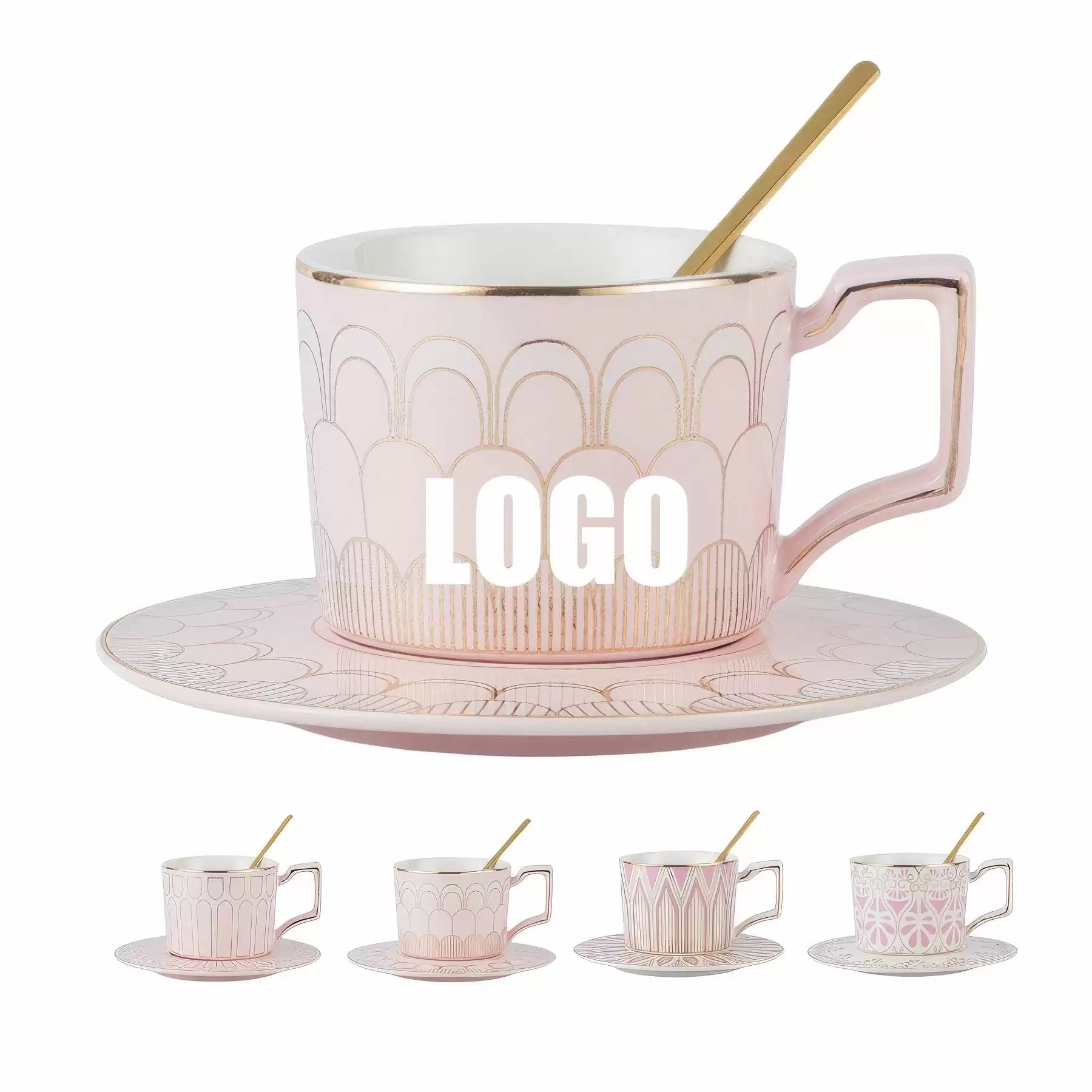 Custom 8 oz Ceramic Coffee Mug Saucer Set