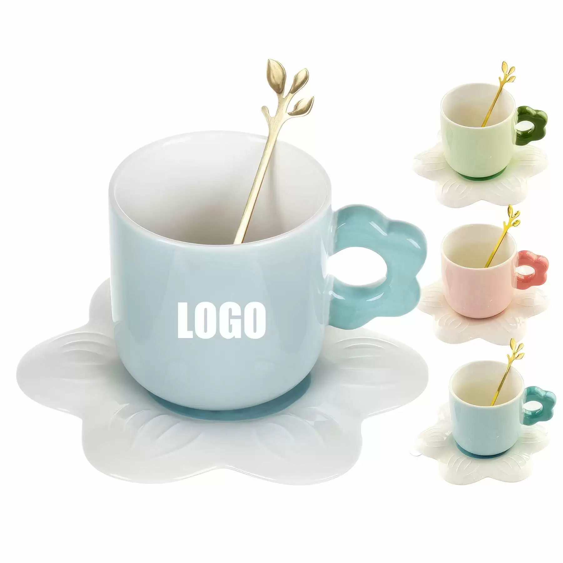 Custom 8 oz Ceramic Coffee Mug Saucer Set