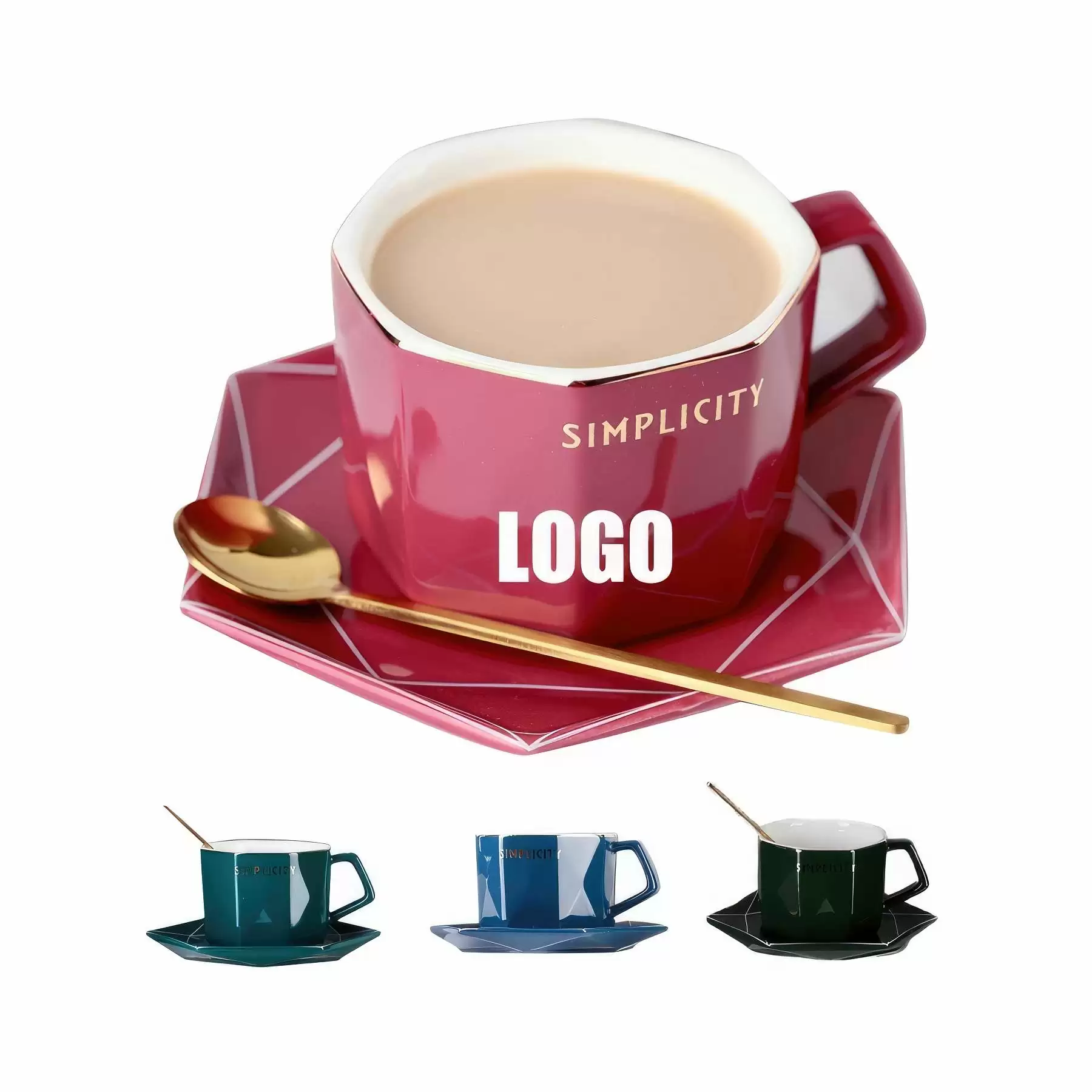 Custom 6 oz Ceramic Coffee Mug Saucer Set