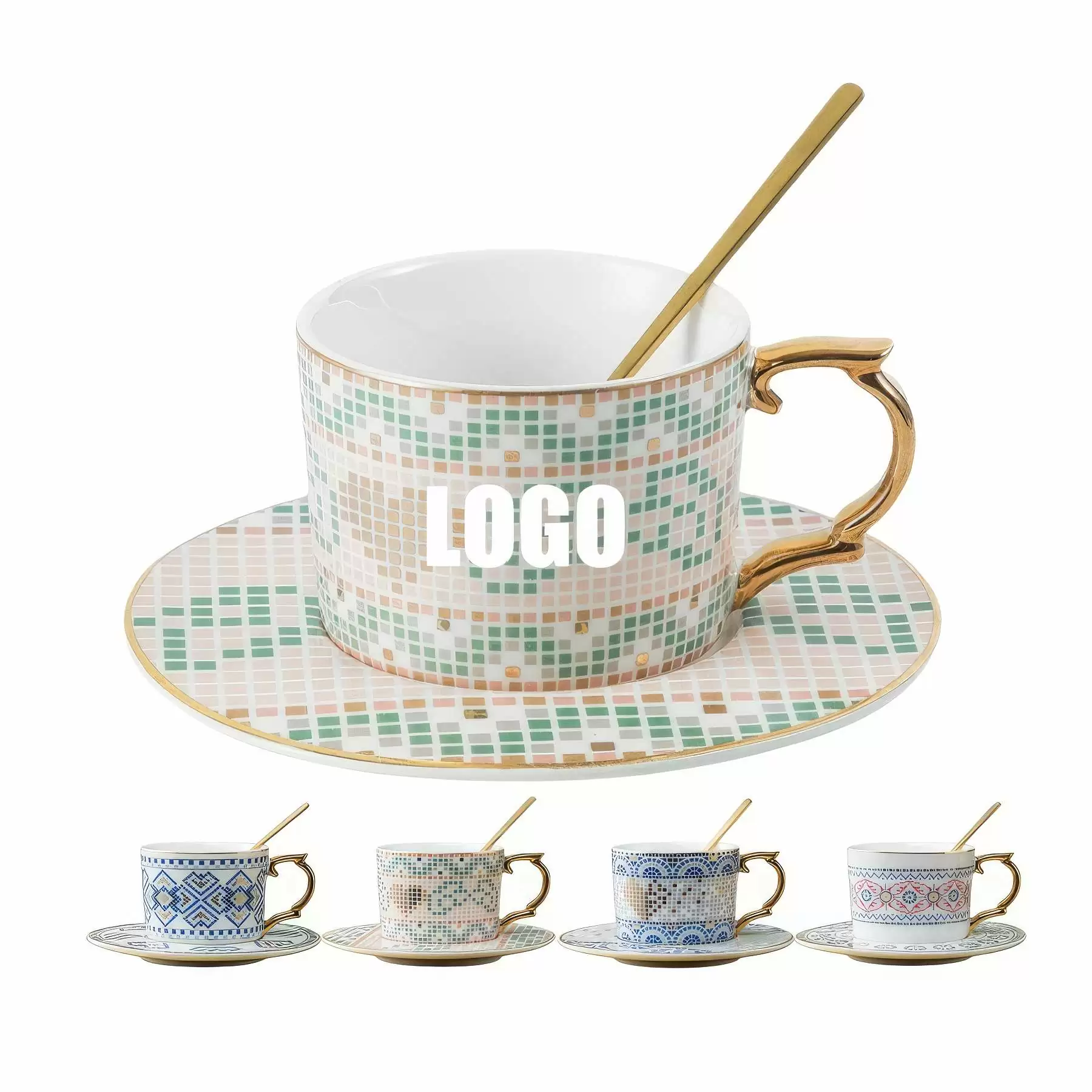 Custom 5 oz Ceramic Coffee Mug Saucer Set