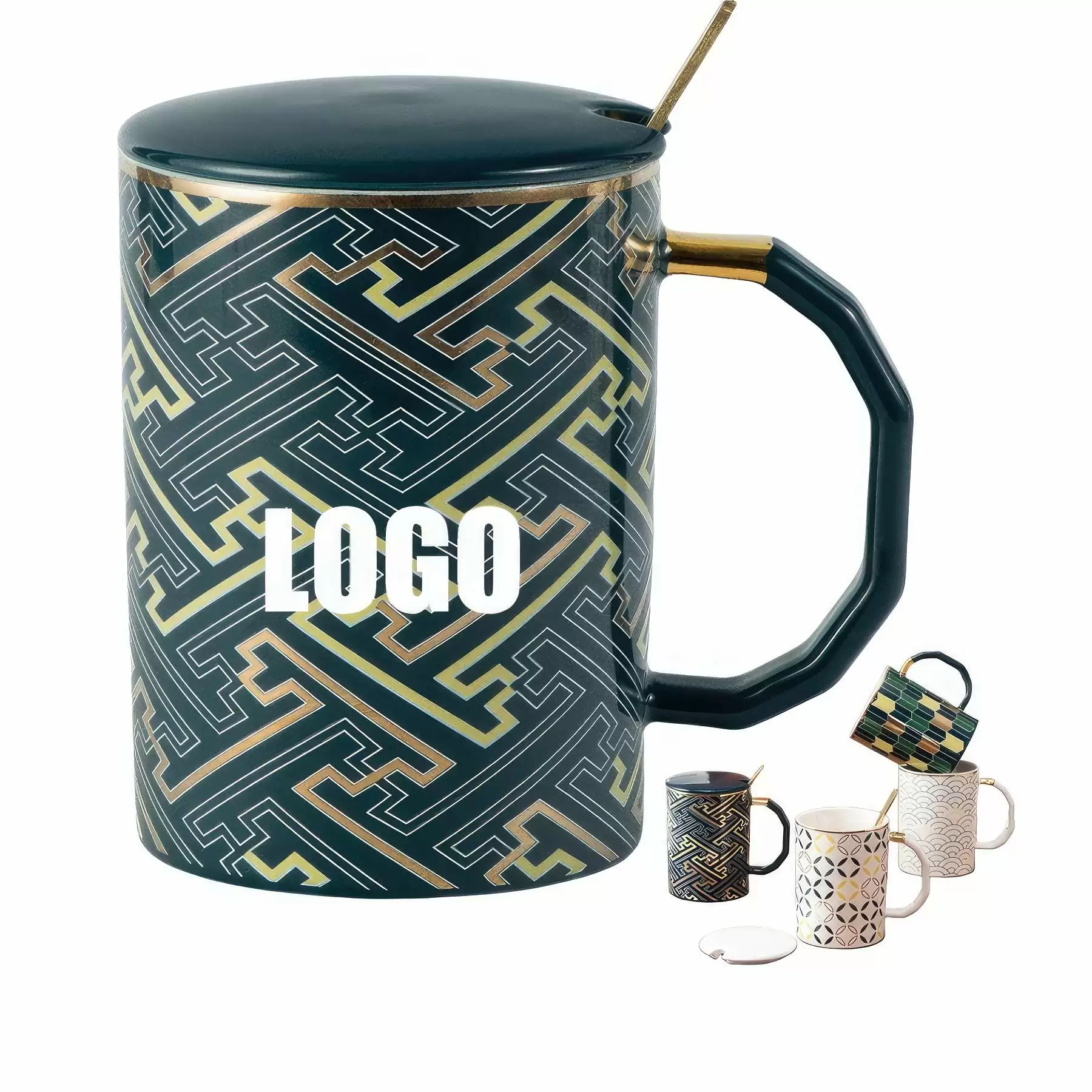 Custom 12 oz Ceramic Cup with Lid and Spoon