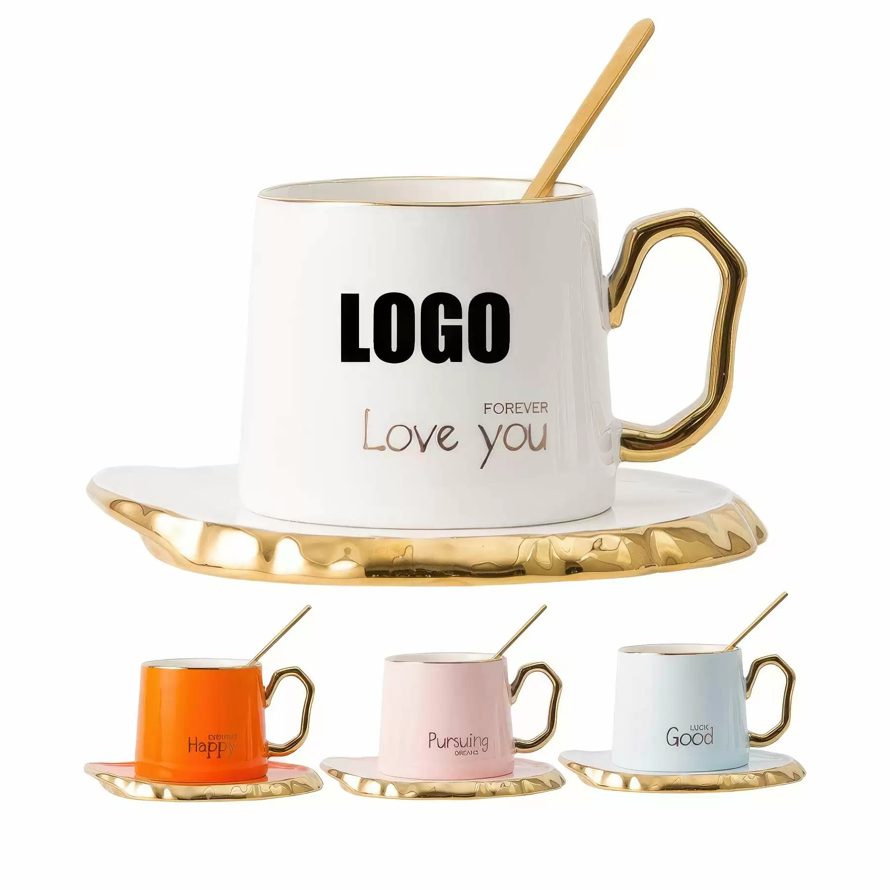 Custom 6 oz Ceramic Coffee Mug Saucer Set