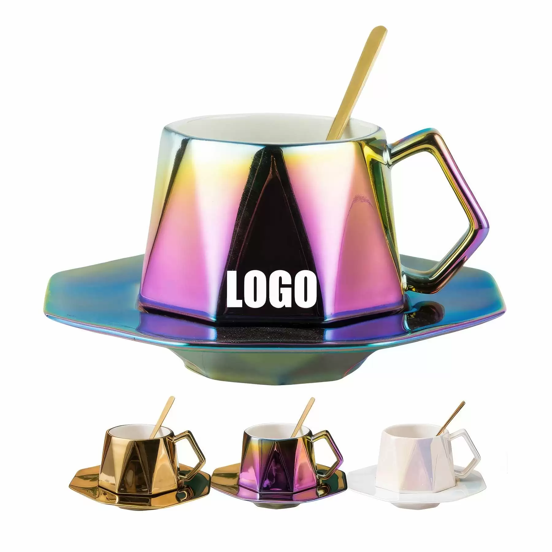 Custom 8 oz Ceramic Coffee Mug Saucer Set