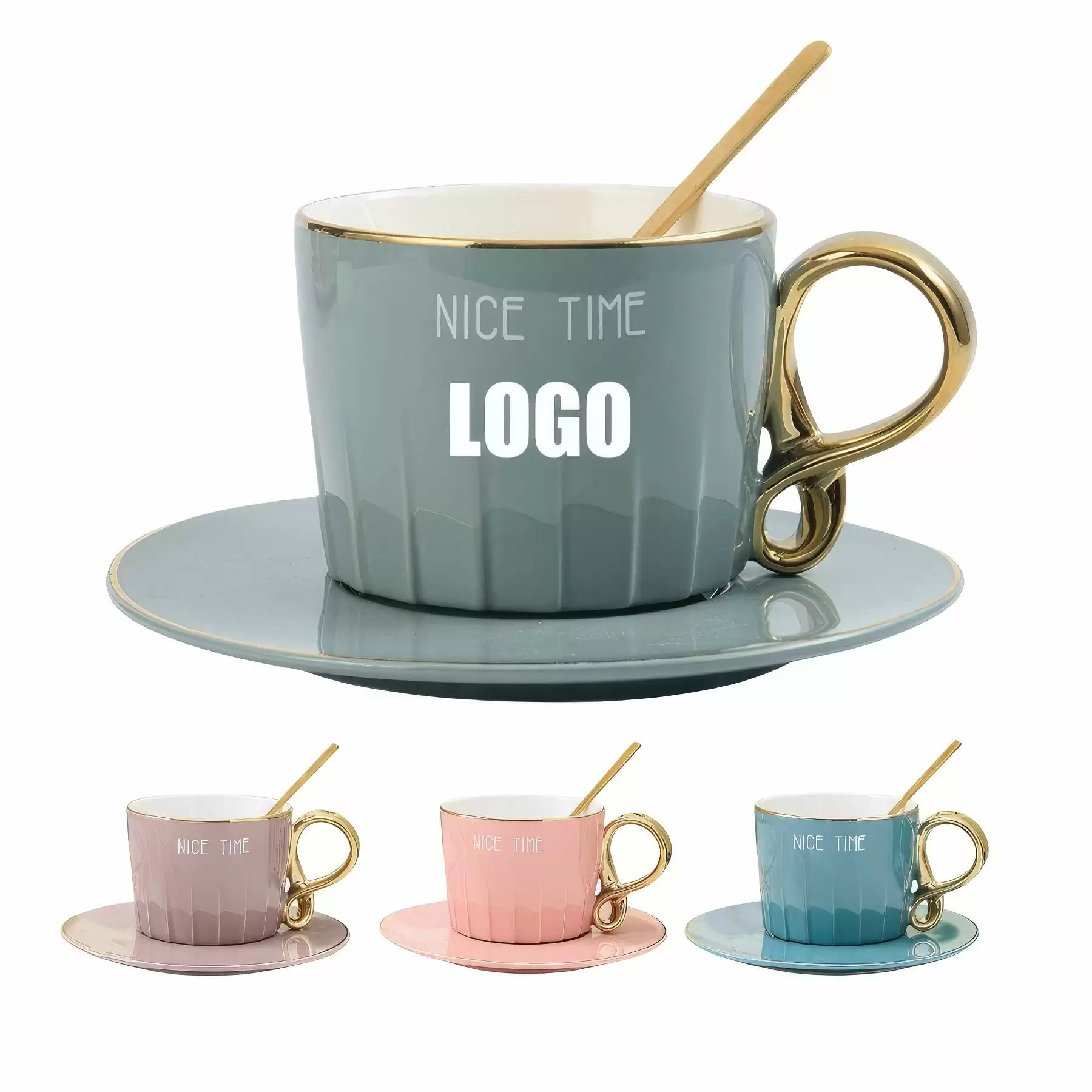 Custom 8 oz Ceramic Coffee Mug Saucer Set