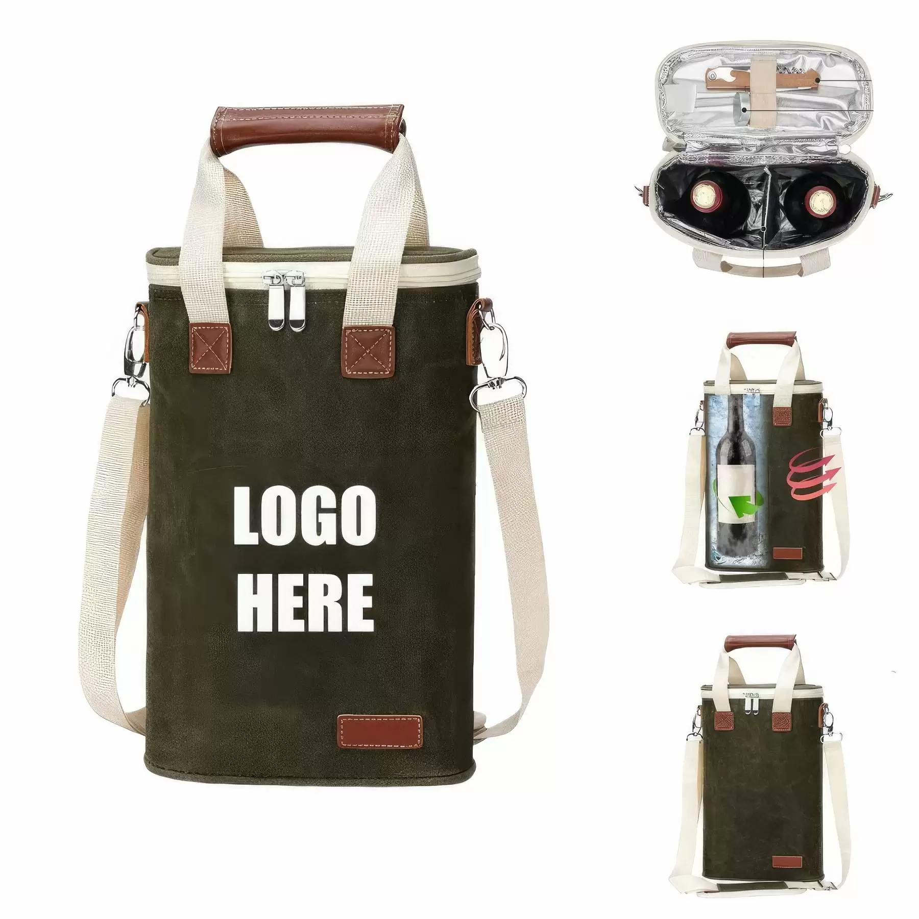Custom Insulated 2 Bottle Wine Tote Carrier