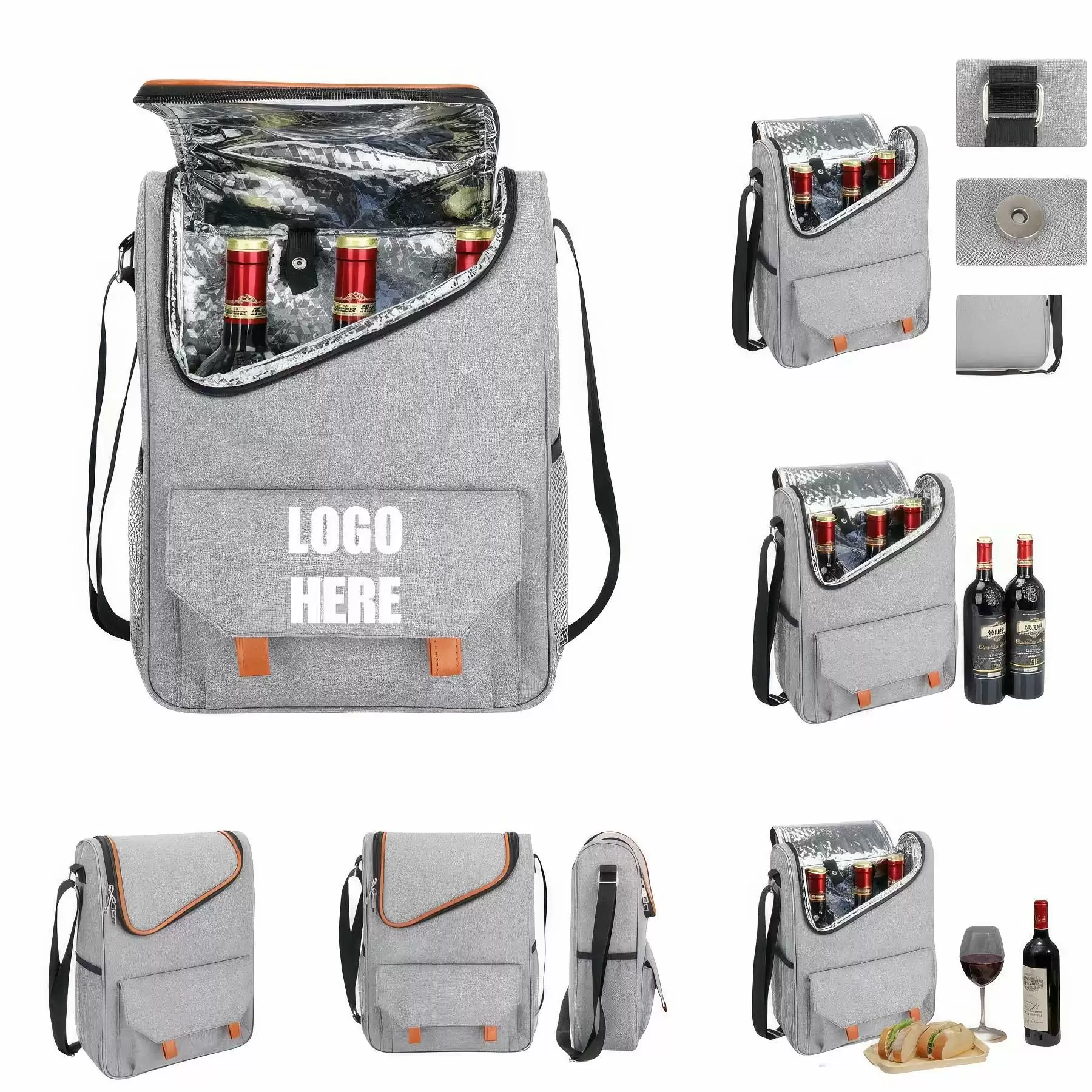 Custom Insulated 3 Bottle Wine Tote Carrier Bag