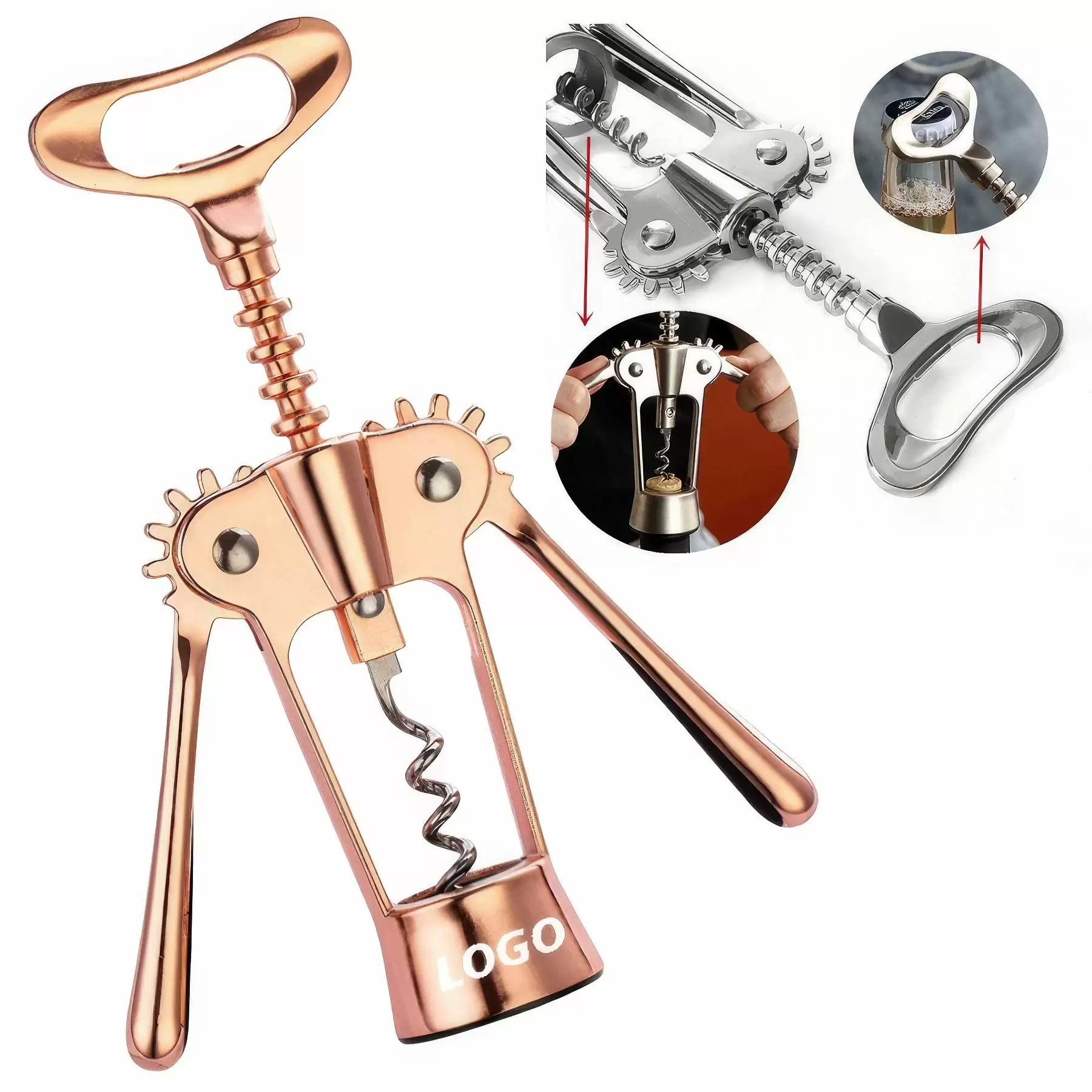 Custom Zinc Alloy Premium Wing Corkscrew Wine Bottle Opener