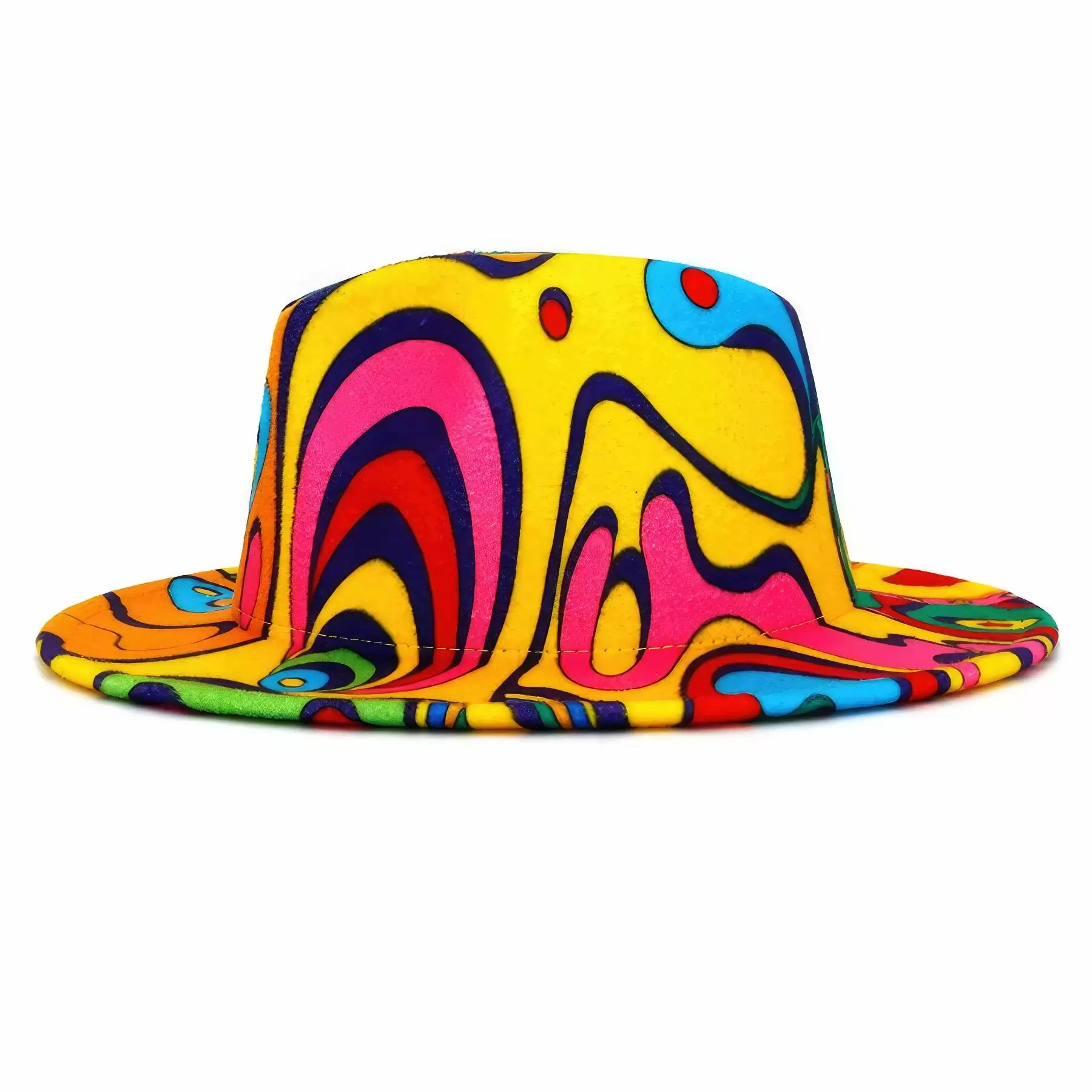 Custom Tie-dye Flat Brim Fedora Hat for Women Men - Image 2