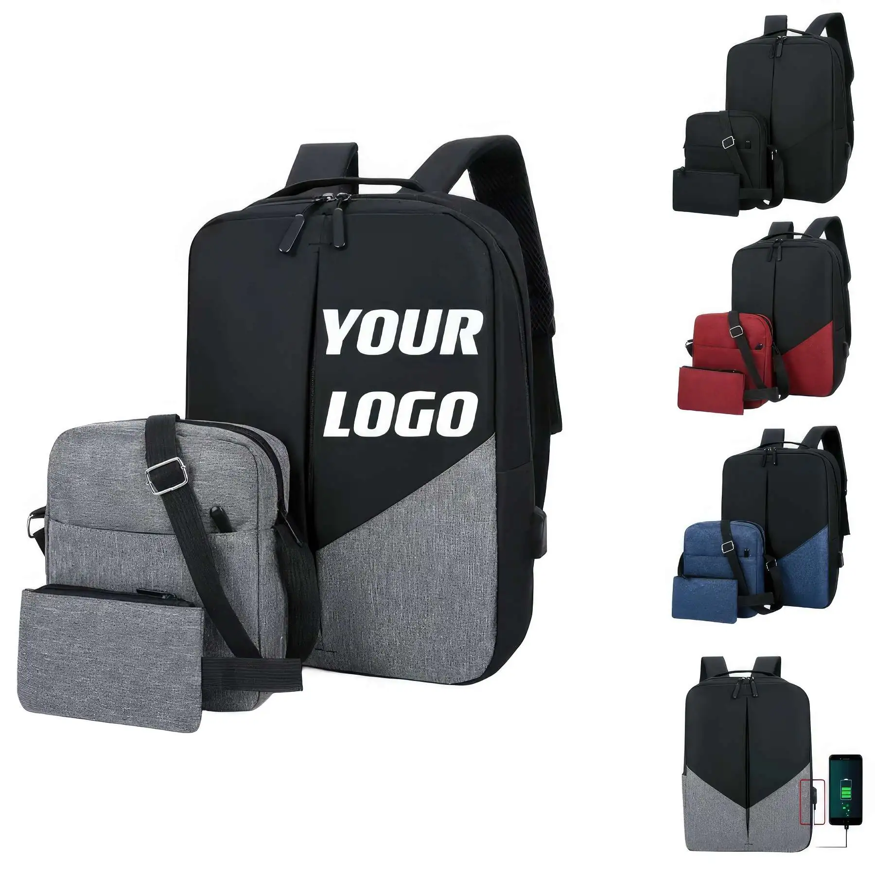 Three-Piece Daily Laptop Backpack With USB Charge Port