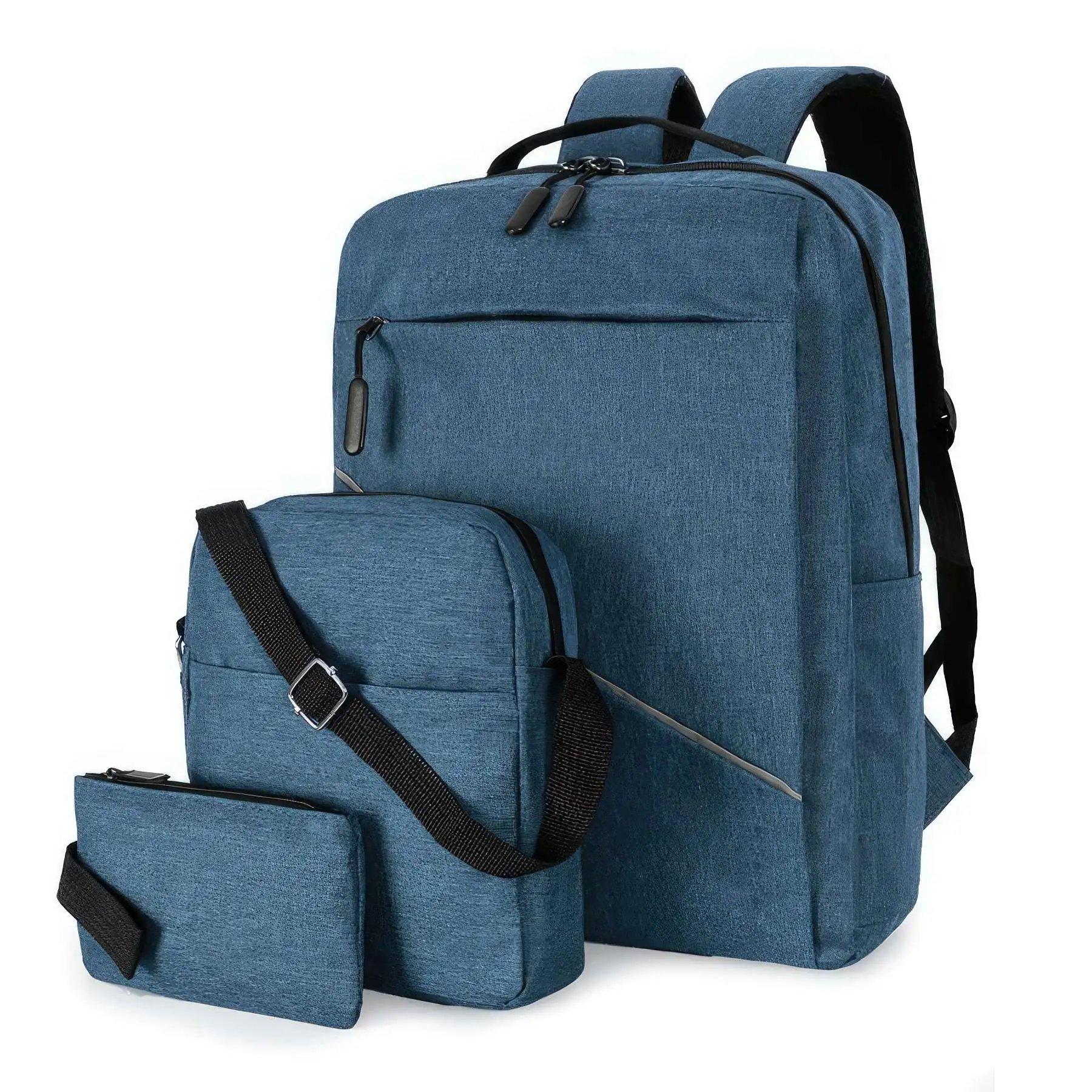 Three-Piece Casual Laptop Backpack With USB Charge Port - Image 2