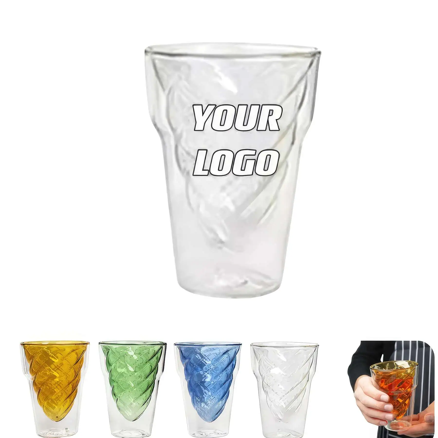 7.4 oz Ice Cream Shape Design Glass Coffee Milk Tea Cups