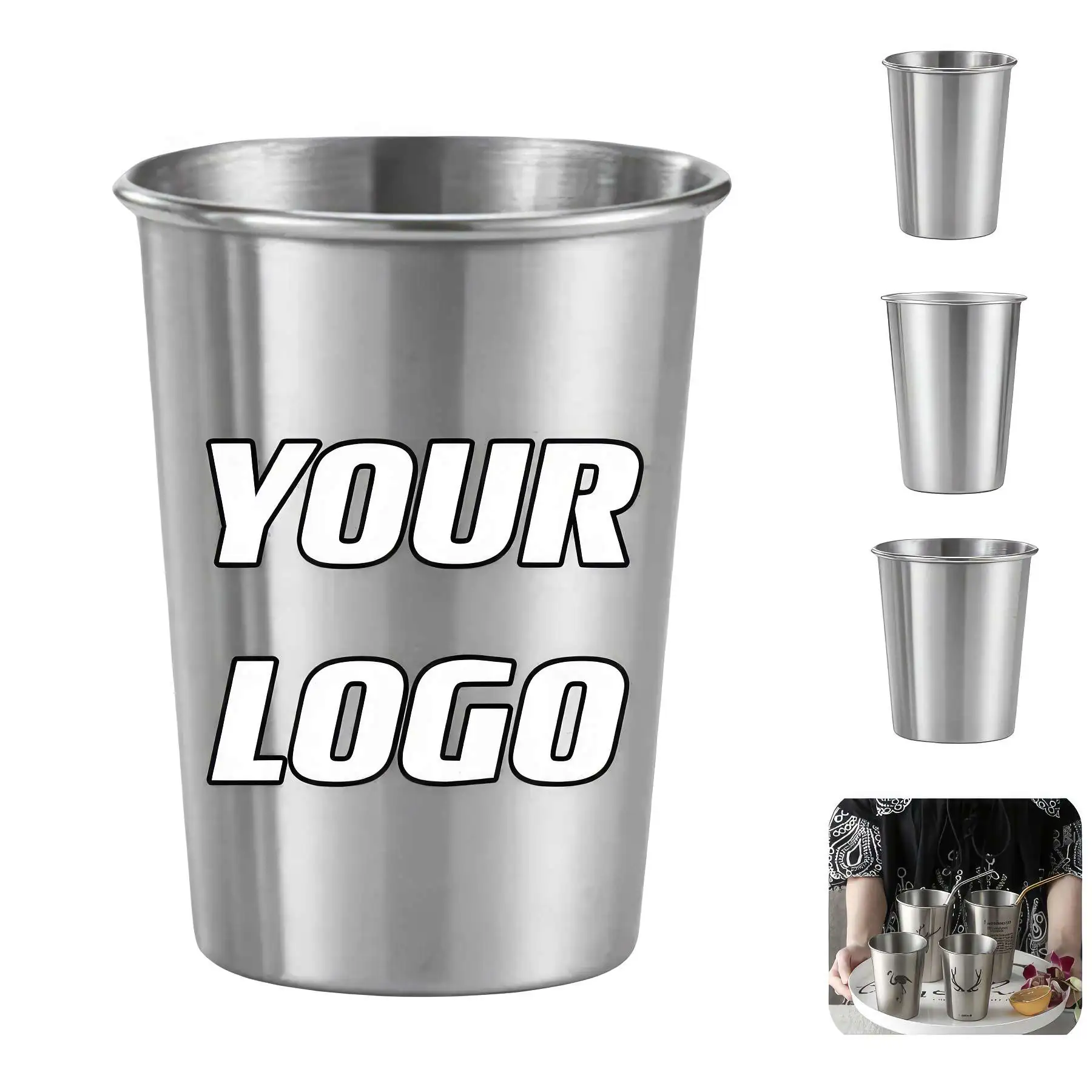 Stainless Steel Pint Cups Unbreakable Drinkware - Size: 13.5 oz