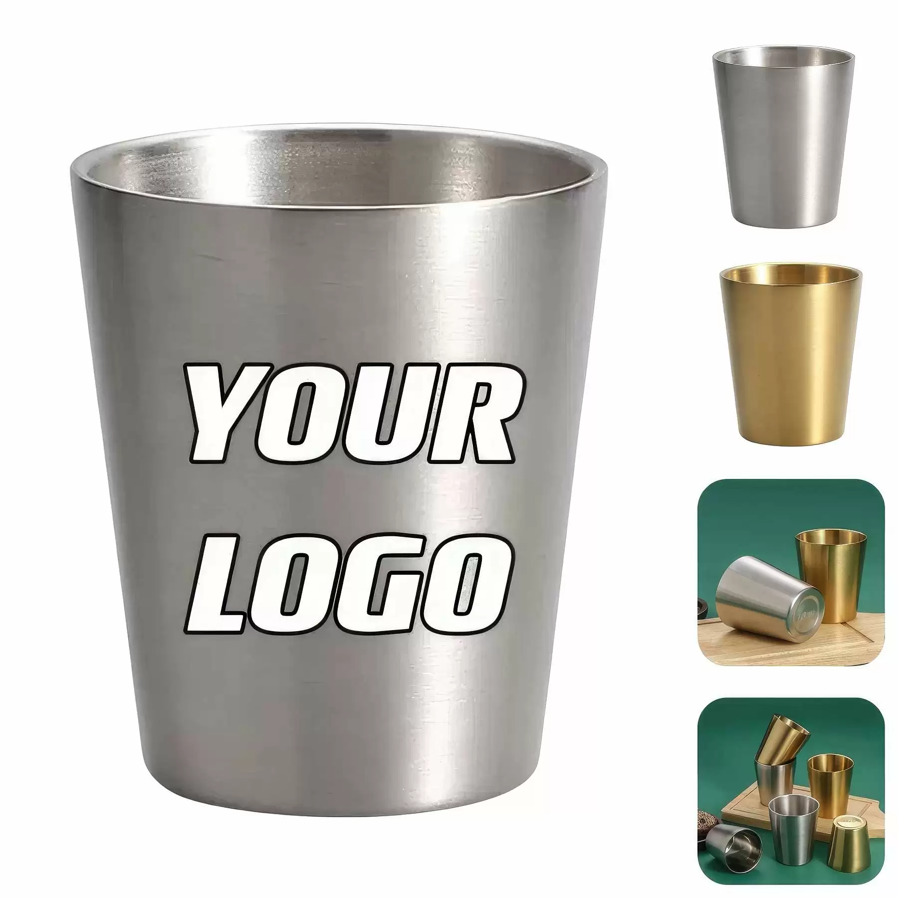 10 oz Double Wall Stainless Steel Pint Cups Gold Silver