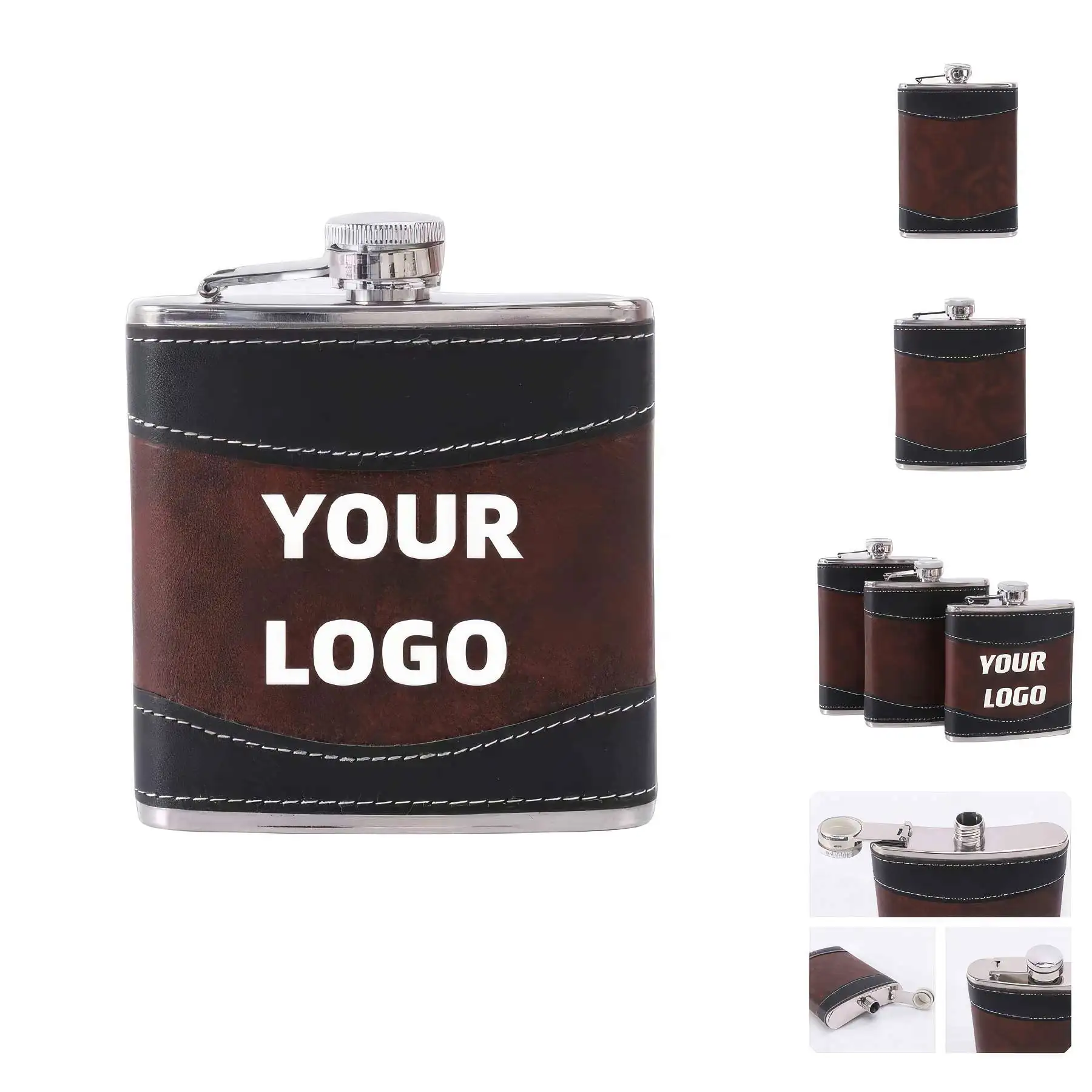 Custom 6 / 7 / 8 oz Stainless Steel Hip Flask - Size: 8 oz