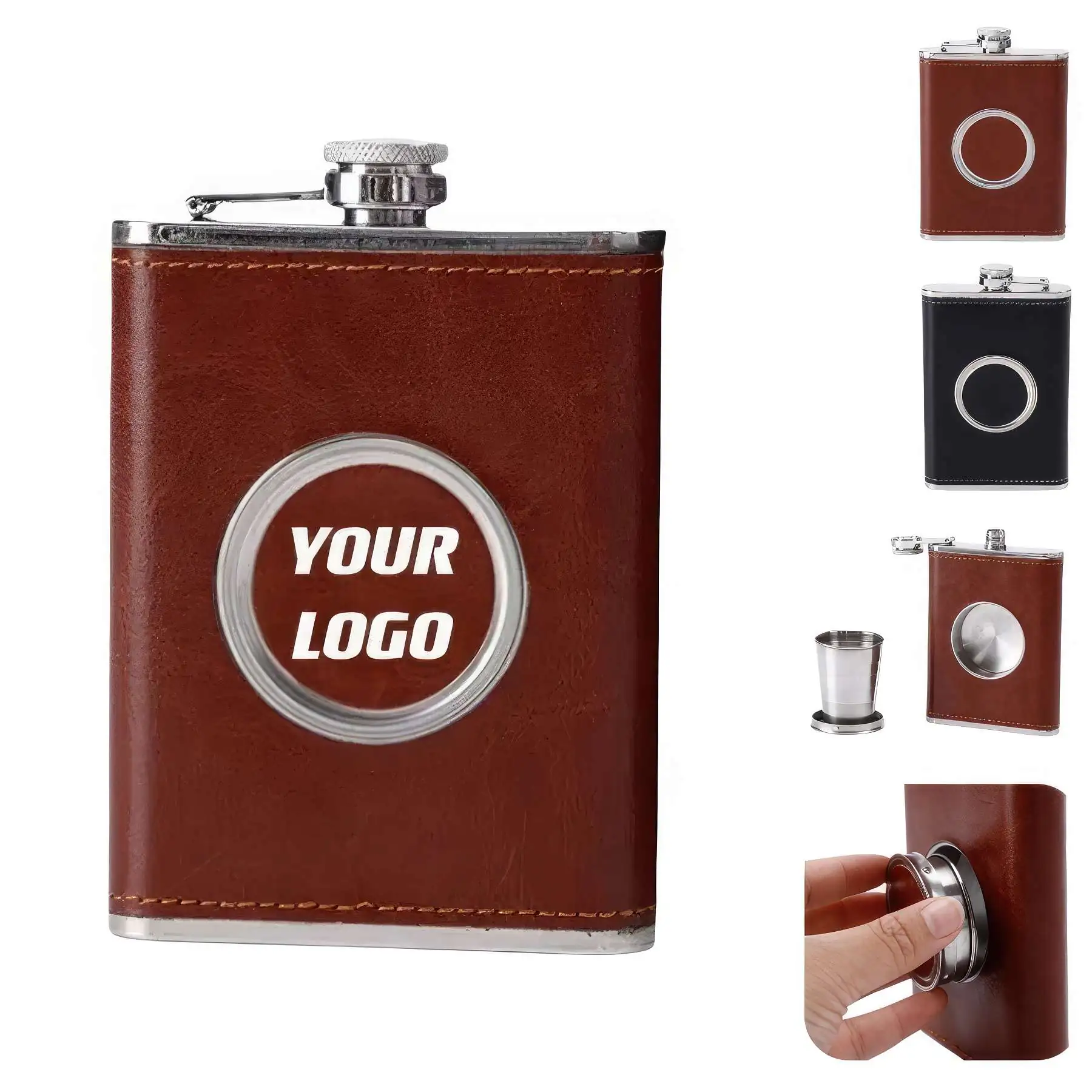 8 / 9 oz Stainless Steel Liquor Flask With Foldable Cup