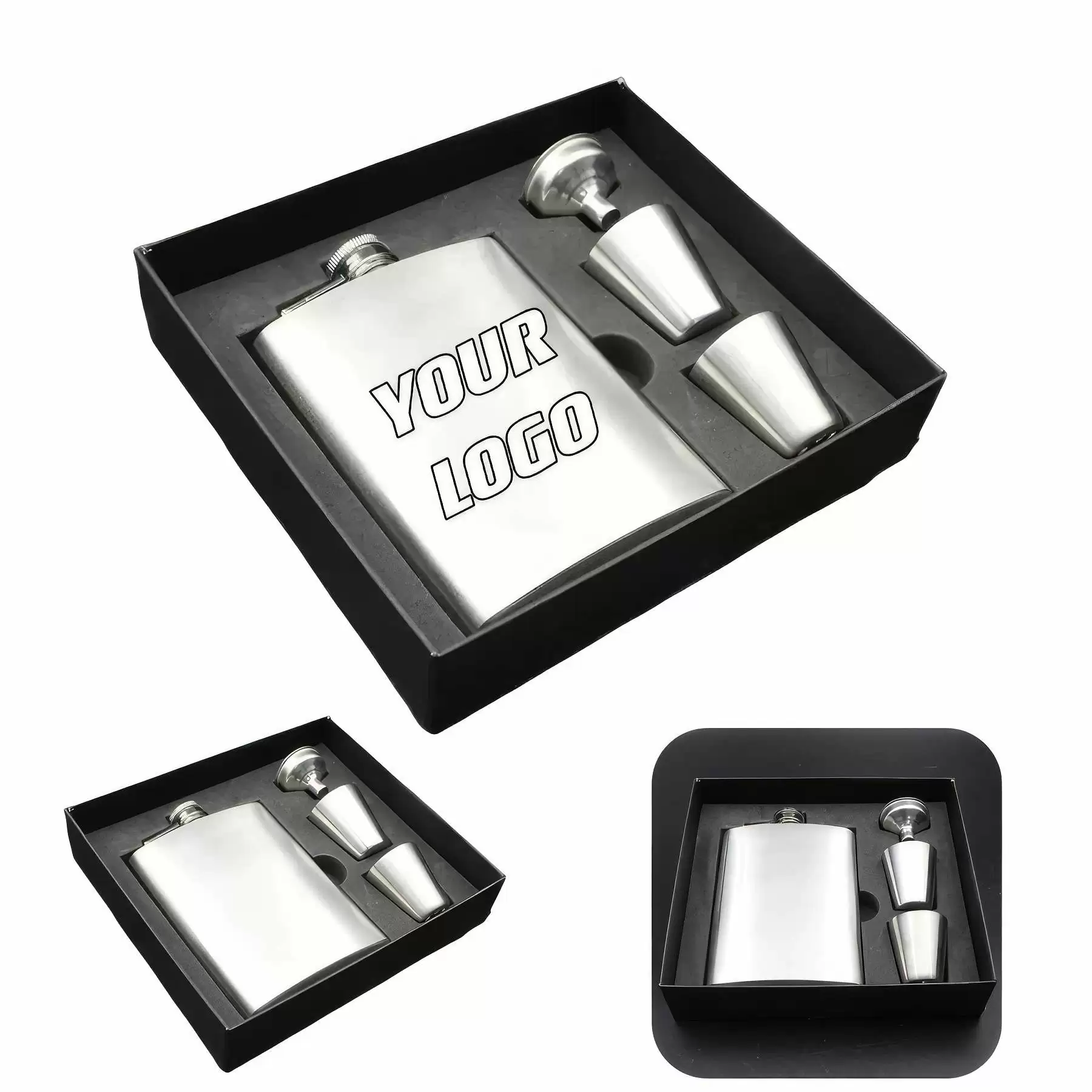 Custom 8 oz Stainless Steel Liquor Flask Gift Set