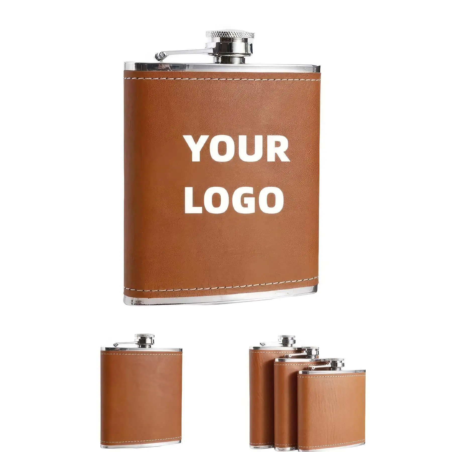 Custom 6 / 7 / 8 oz Stainless Steel Liquor Flask PU Surface - Size: 7 oz