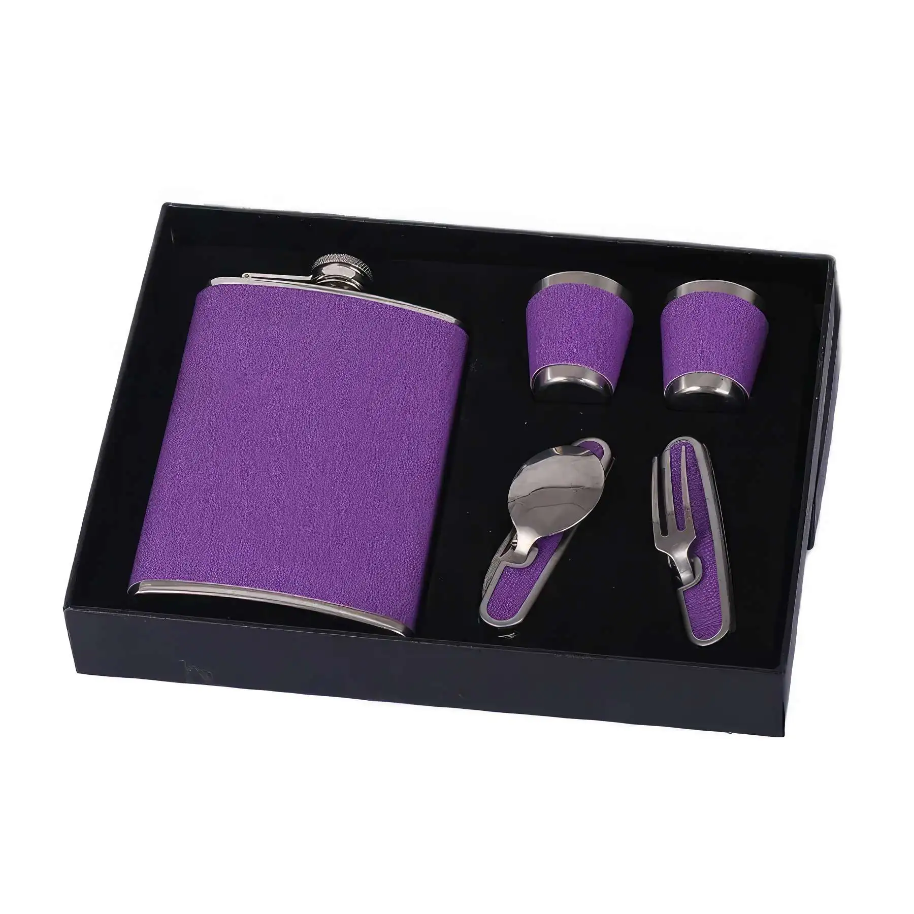 9 oz Hip Flask Gift Set With Folding Knives & Forks - Image 2