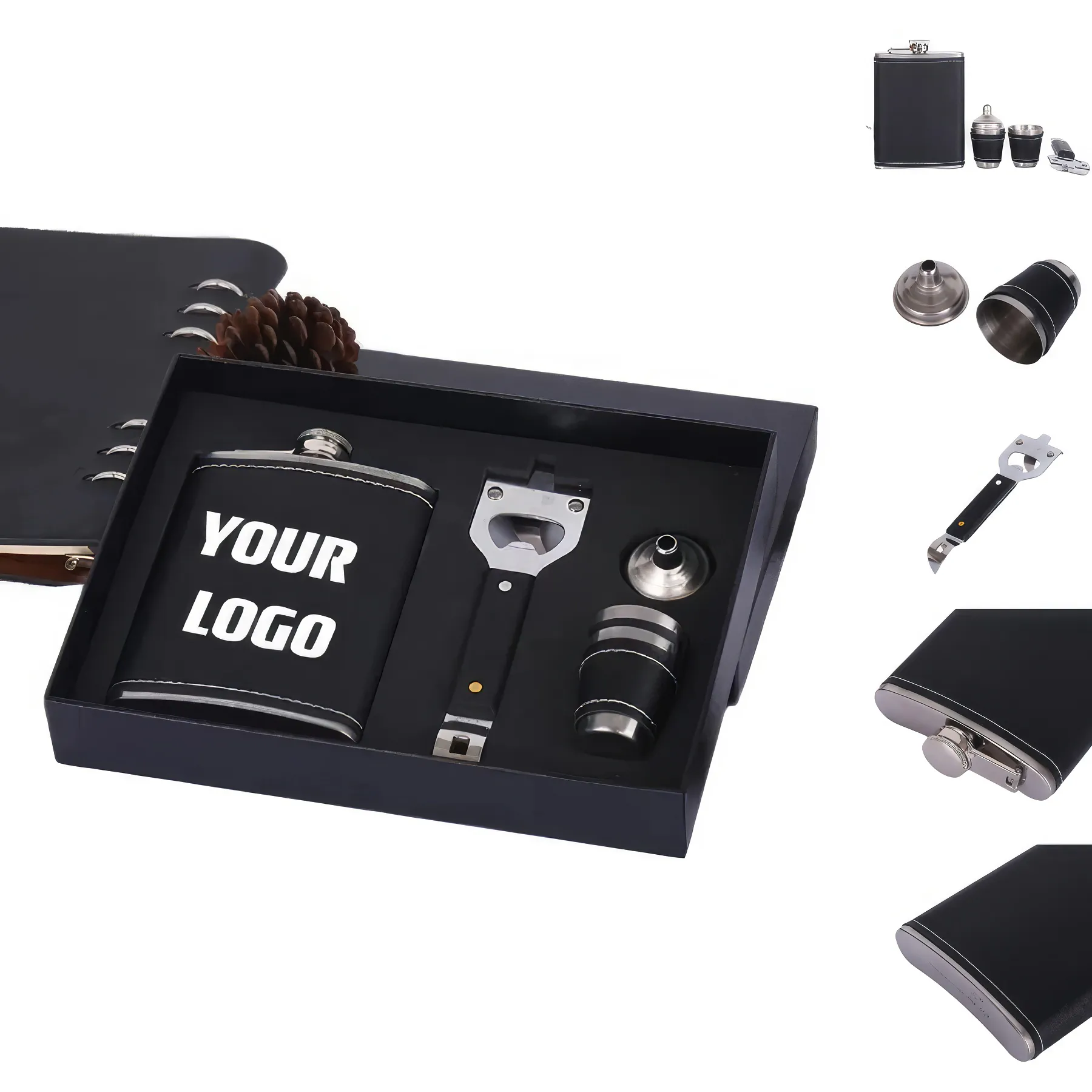 Custom 8 oz Hip Flask Gift Set