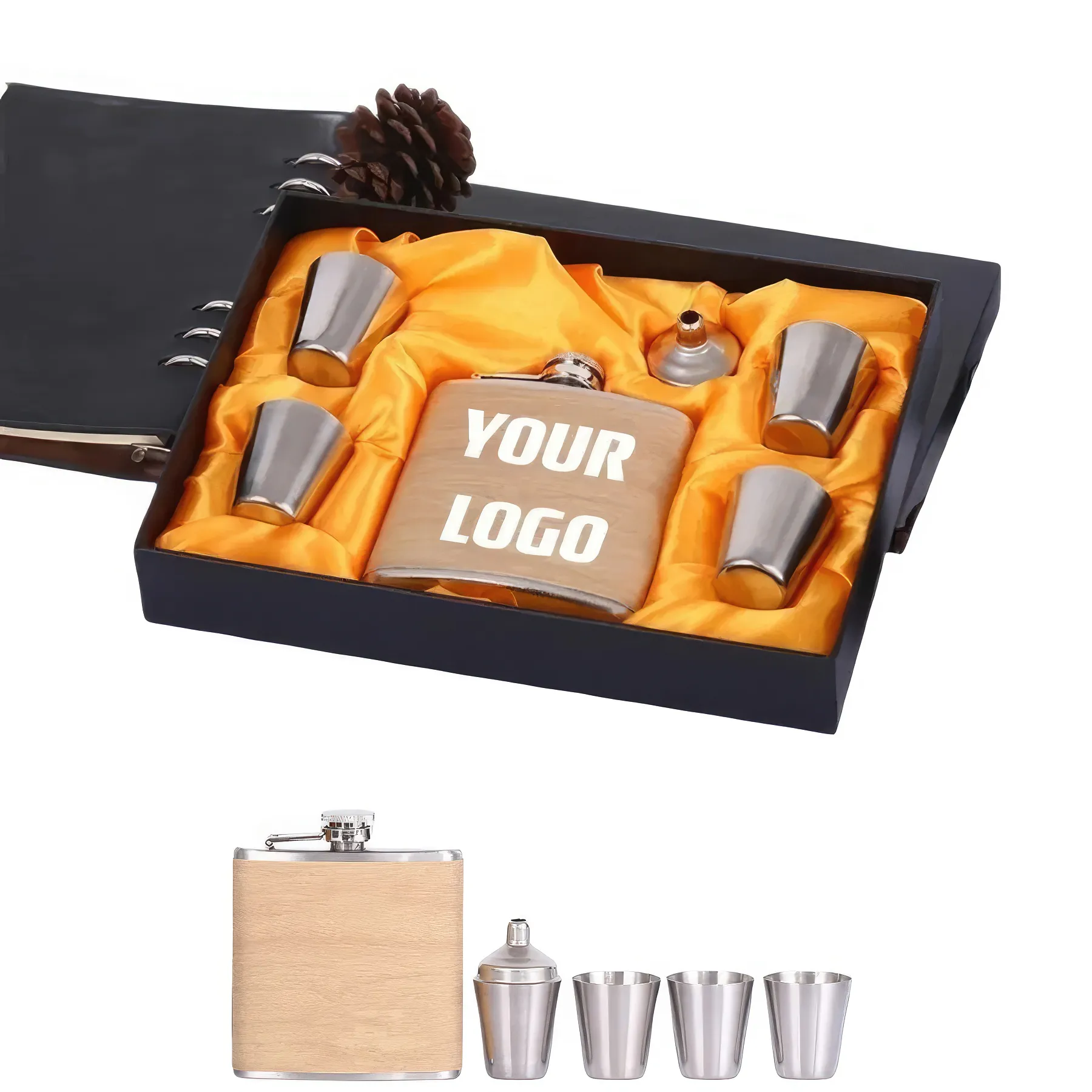 Customizable 6 oz Stainless Steel Liquor Flask Gift Set