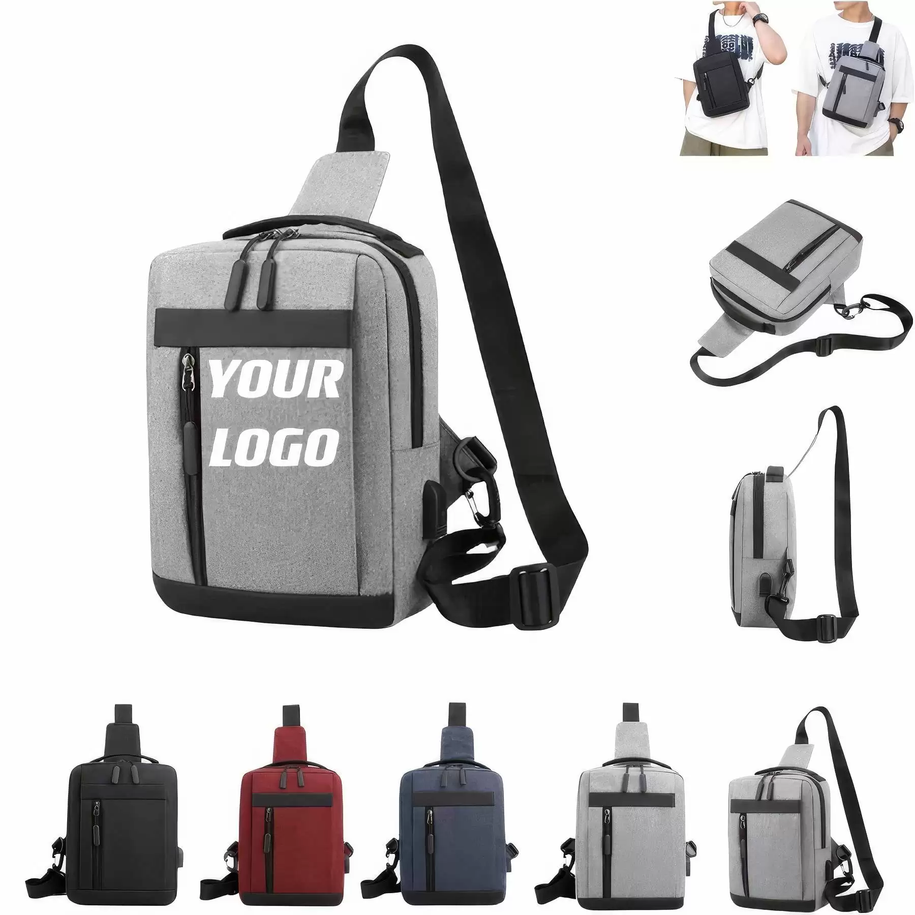 Customizable Crossbody Daypack With USB Charging Port