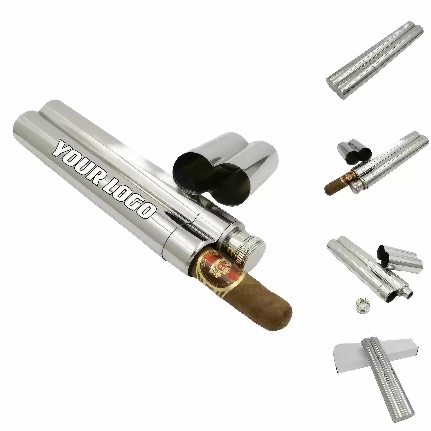 Customizable Stainless Steel Cigar Case With Wine Tube