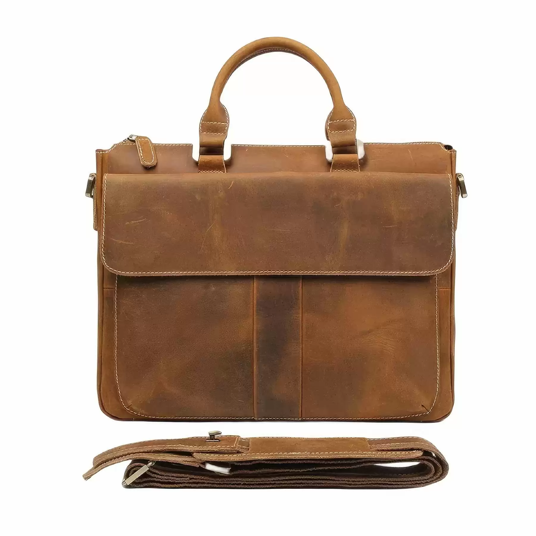 Brown Handmade Vintage Genuine Leather Briefcase - Image 2