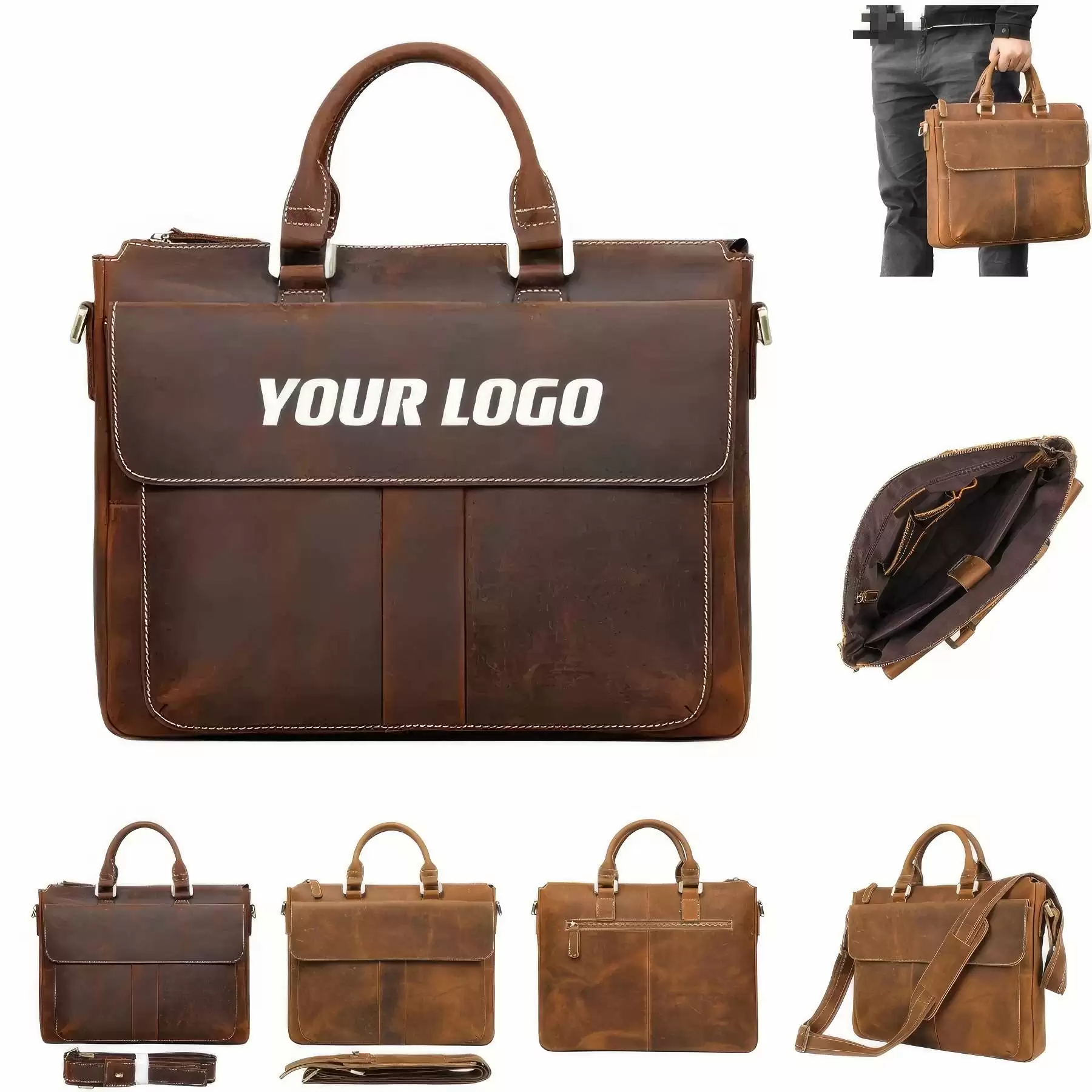 Brown Handmade Vintage Genuine Leather Briefcase