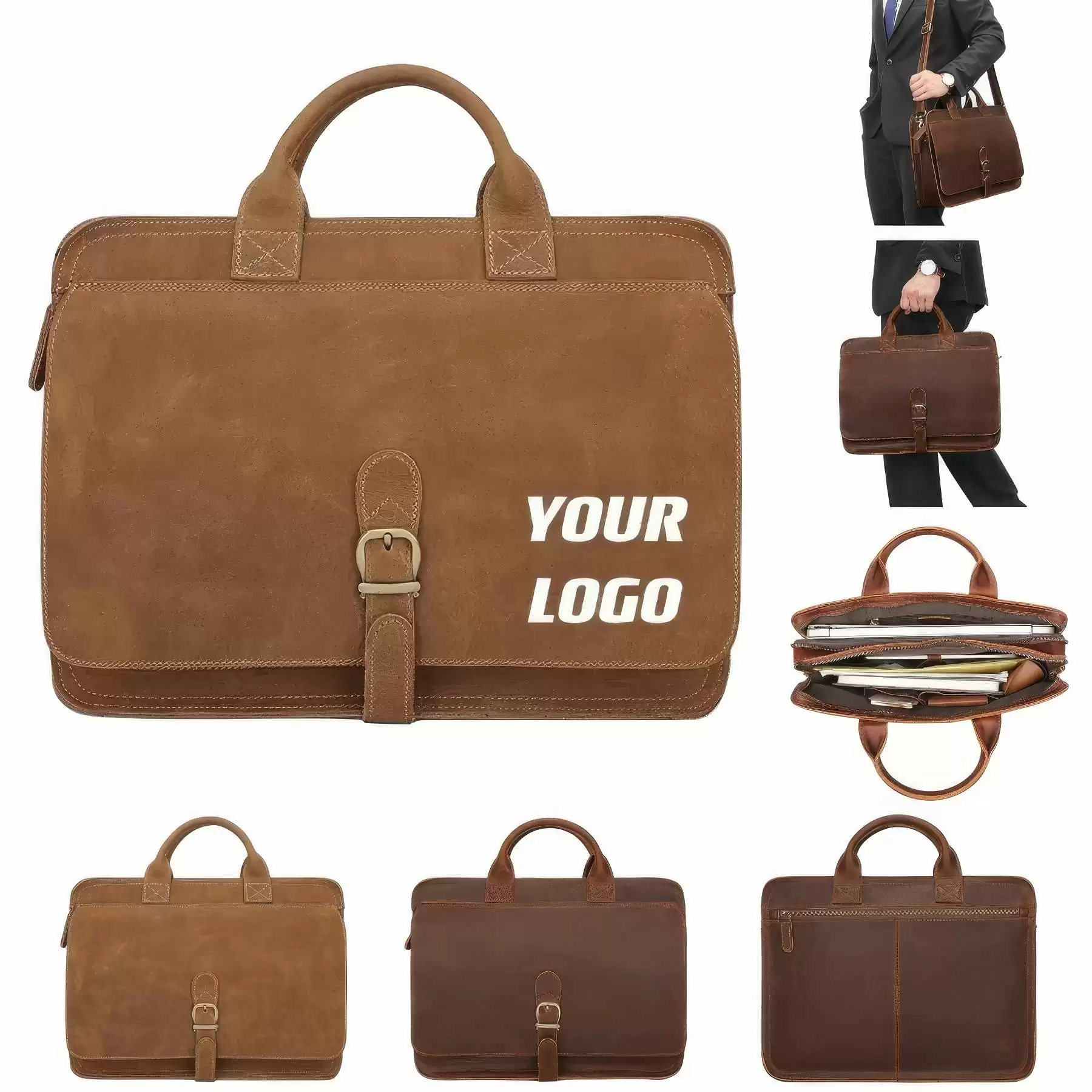 Handmade Vintage Genuine Cowhide Briefcase For Men