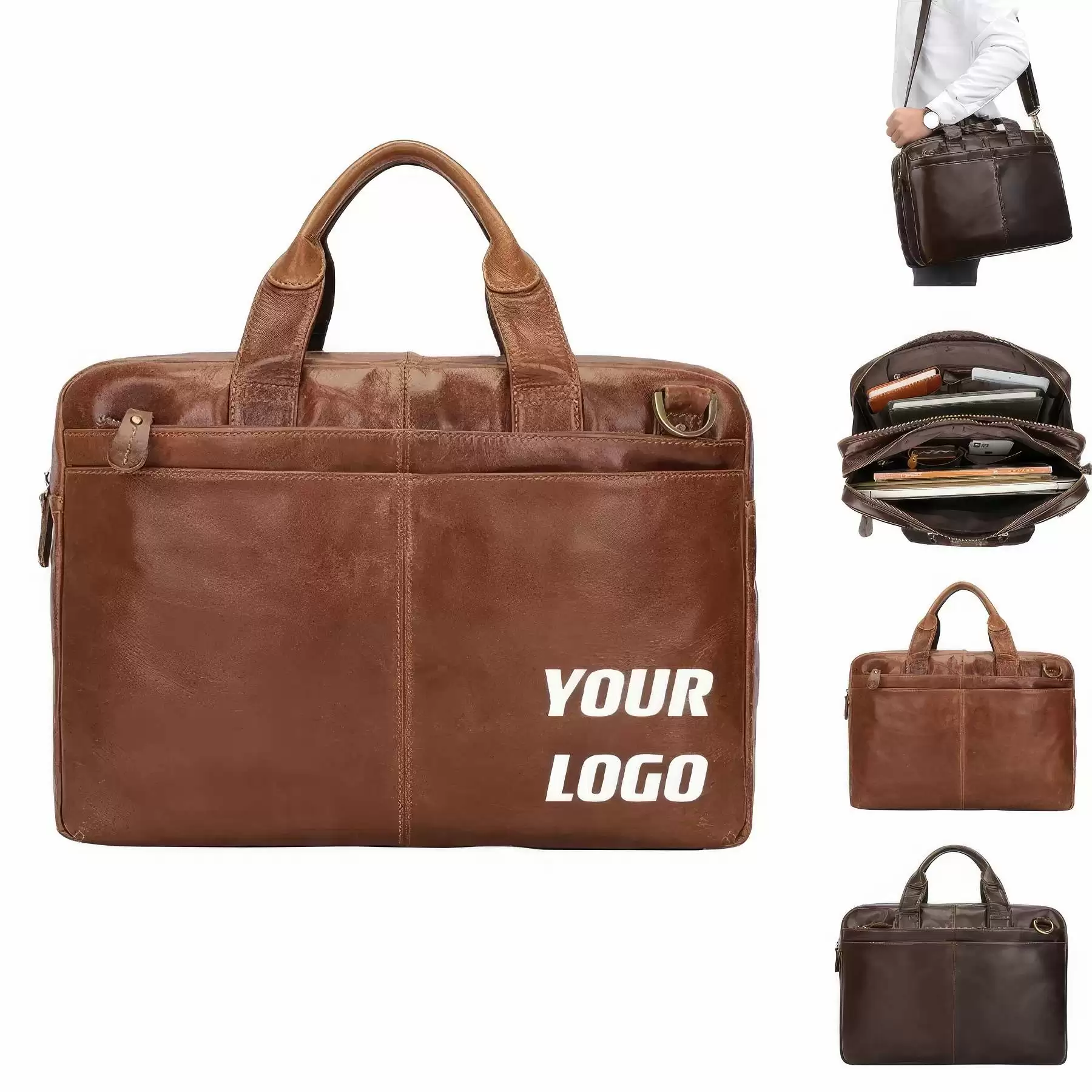 Custom Handmade Vintage Genuine Cowhide Briefcase For Men