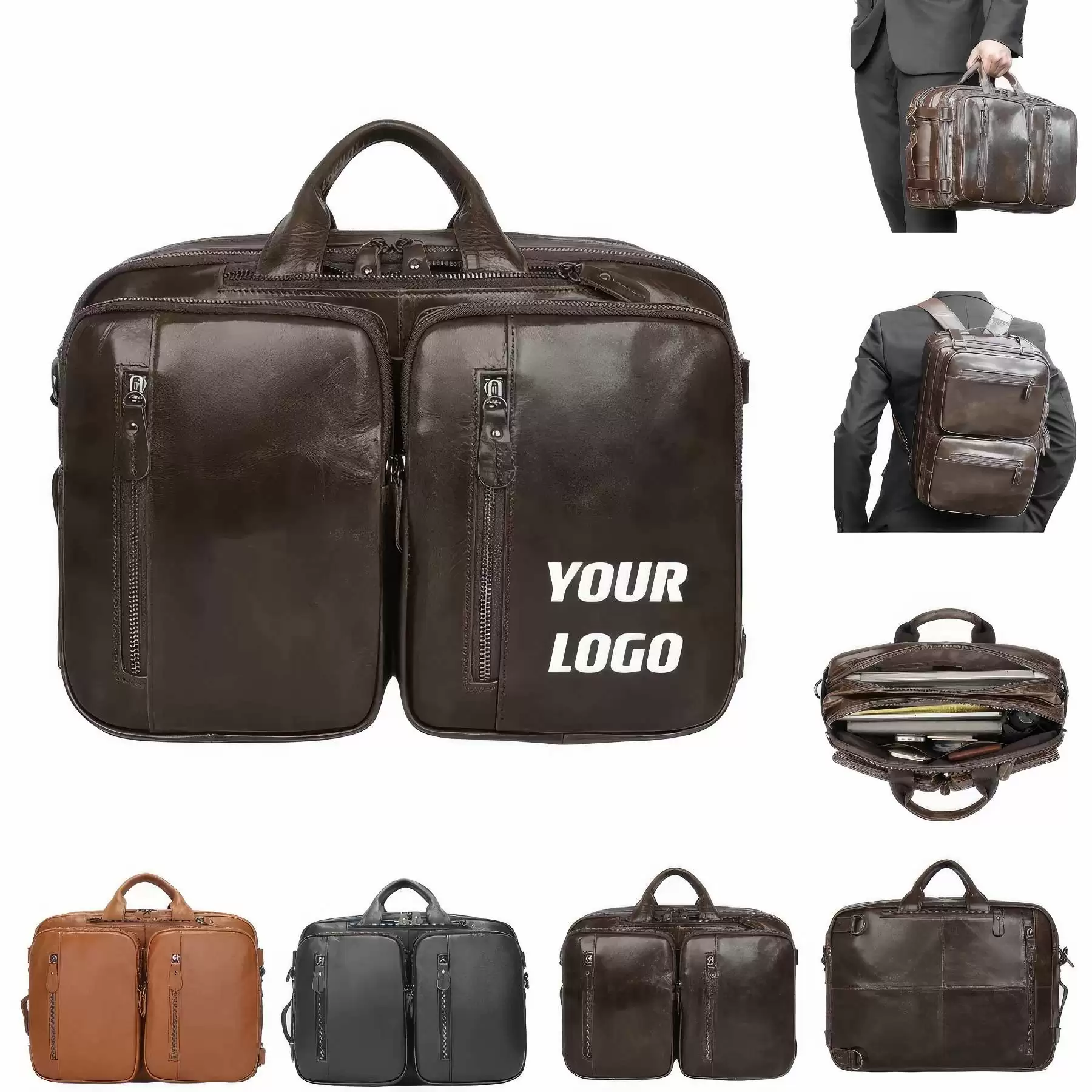 Custom Genuine Cowhide Briefcase Messenger Bag For Men
