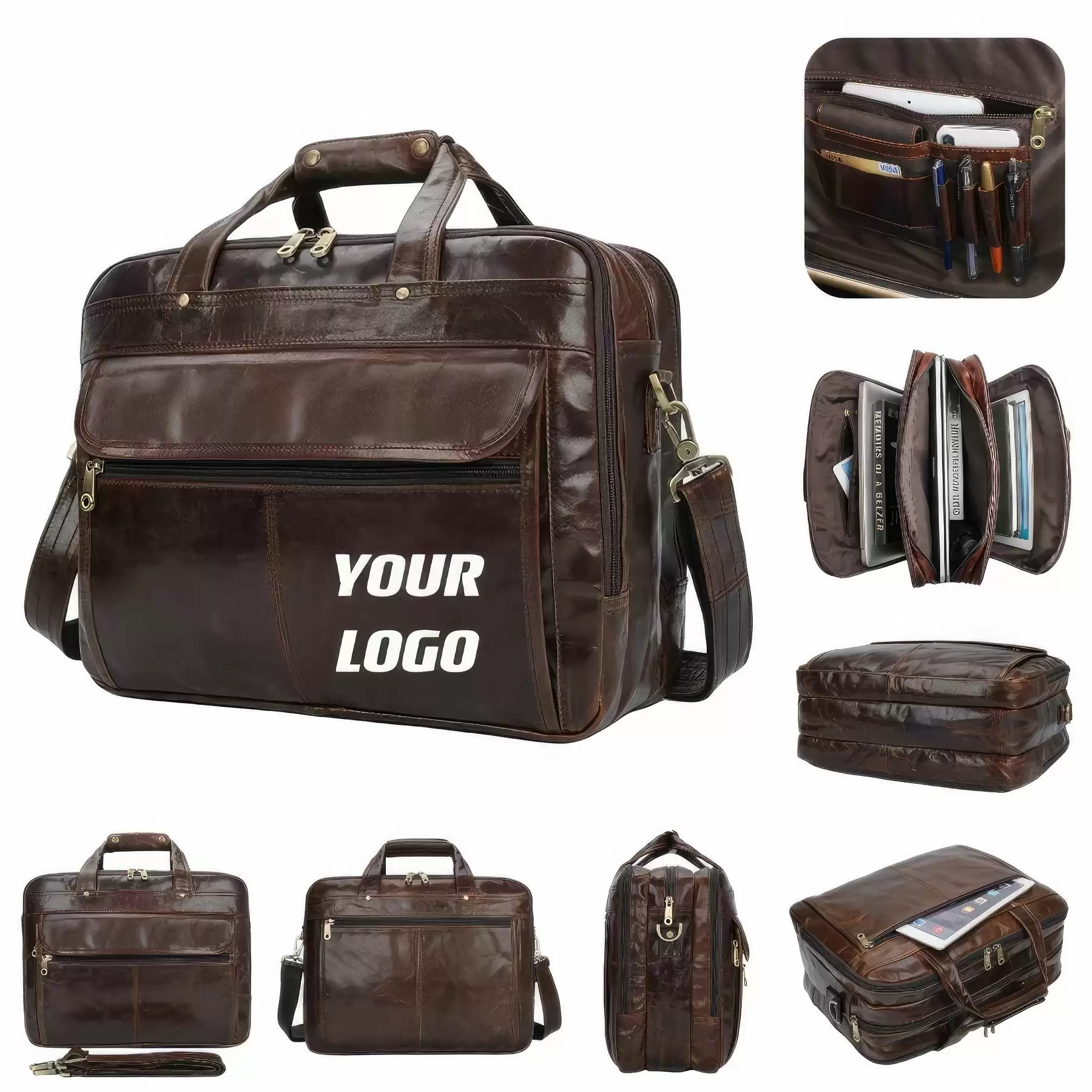 Custom Genuine Cowhide Briefcase Messenger Bag